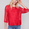 Fancy Stitch Crochet Sweater - Cherry - Charlie B Collection Canada - Image 1