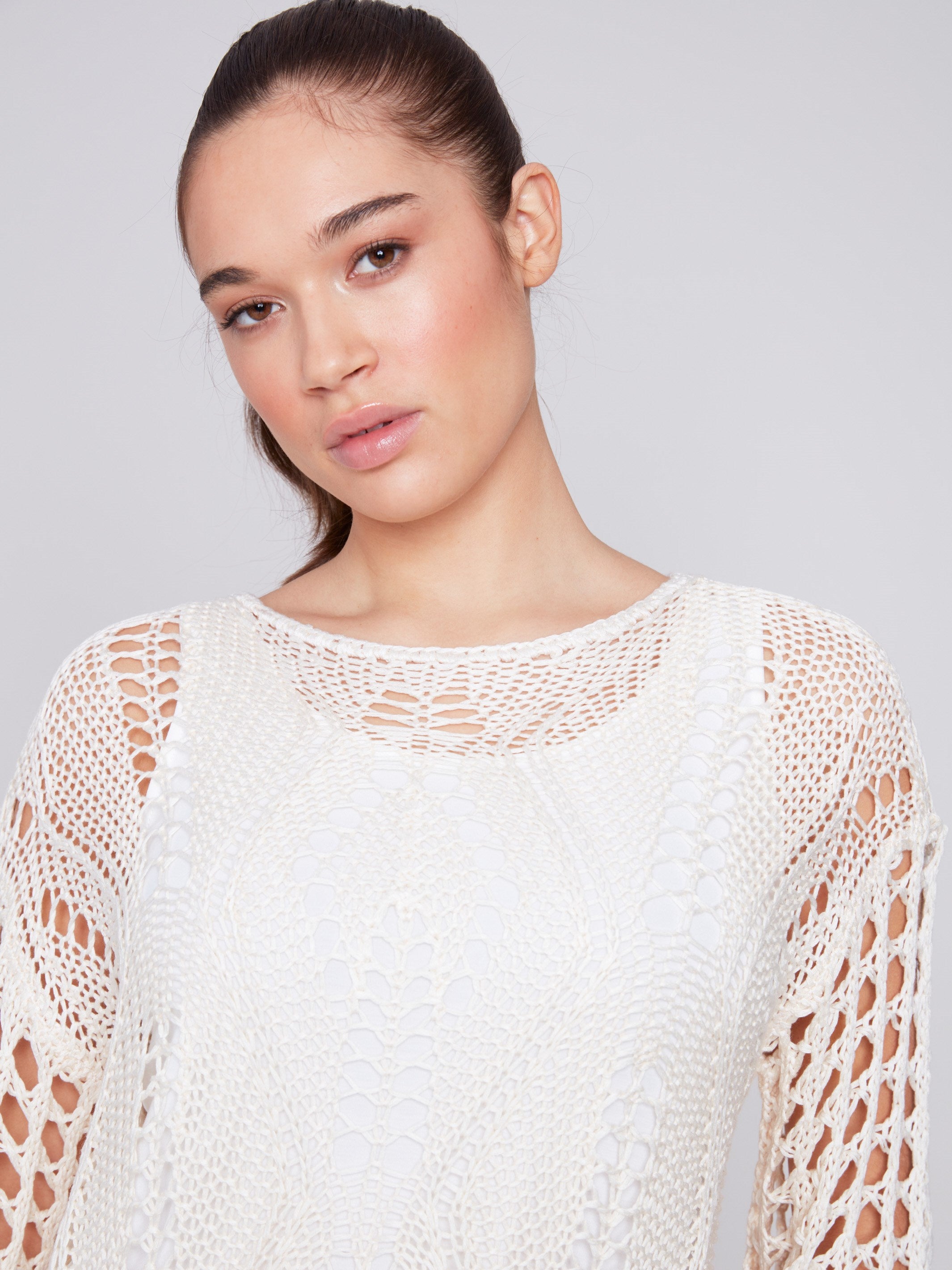 Fancy Stitch Crochet Sweater - Natural - Charlie B Collection Canada - Image 4