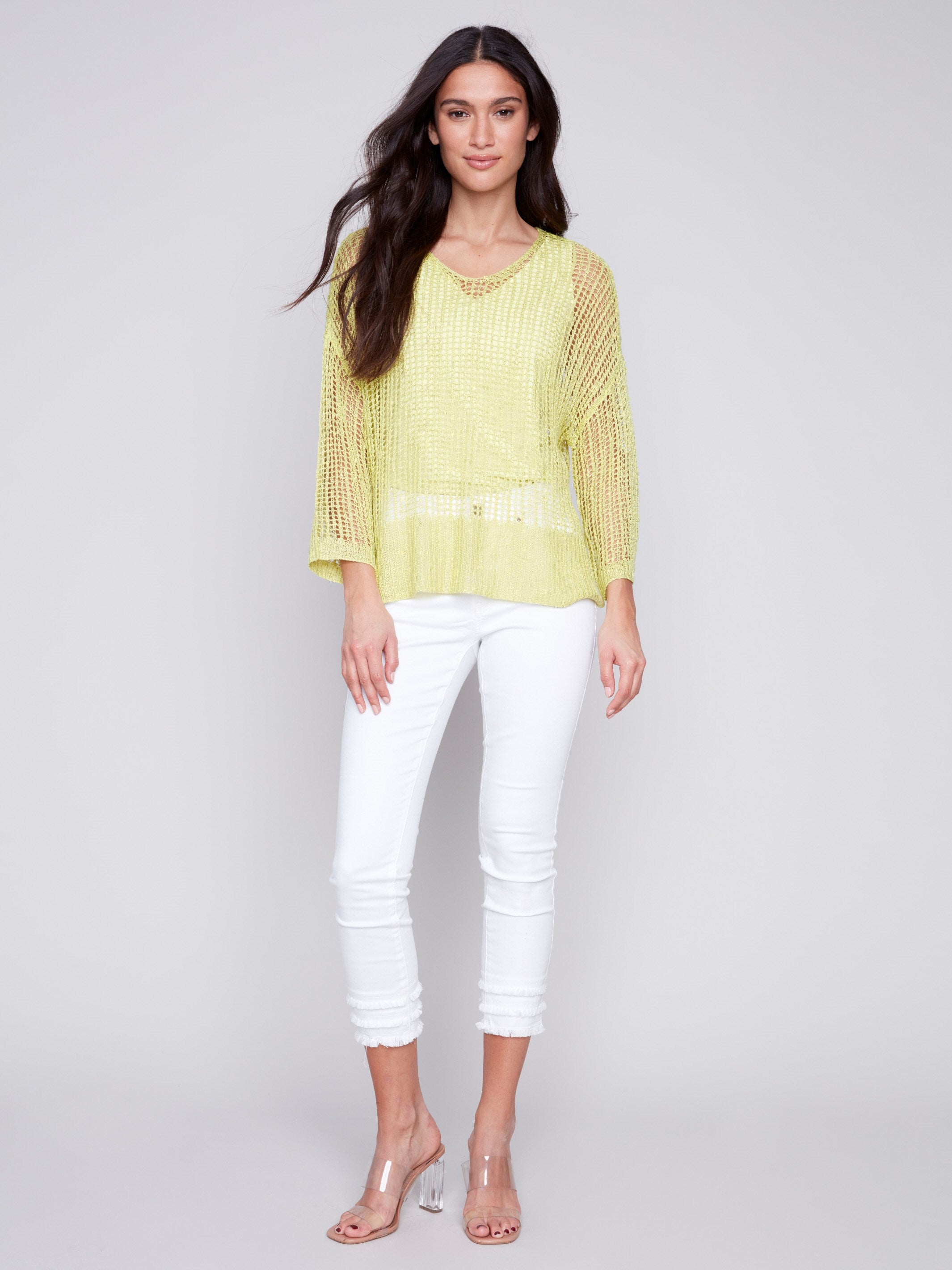 Fishnet Crochet Sweater - Anise - Charlie B Collection Canada - Image 3