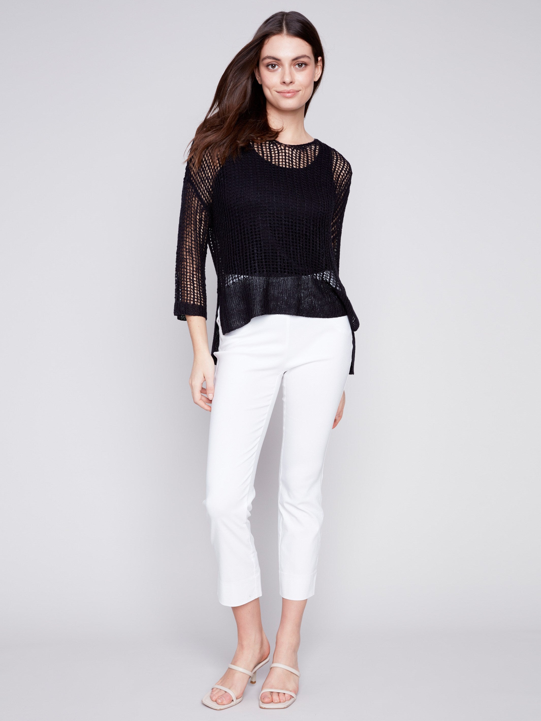 Fishnet Crochet Sweater - Black - Charlie B Collection Canada - Image 3