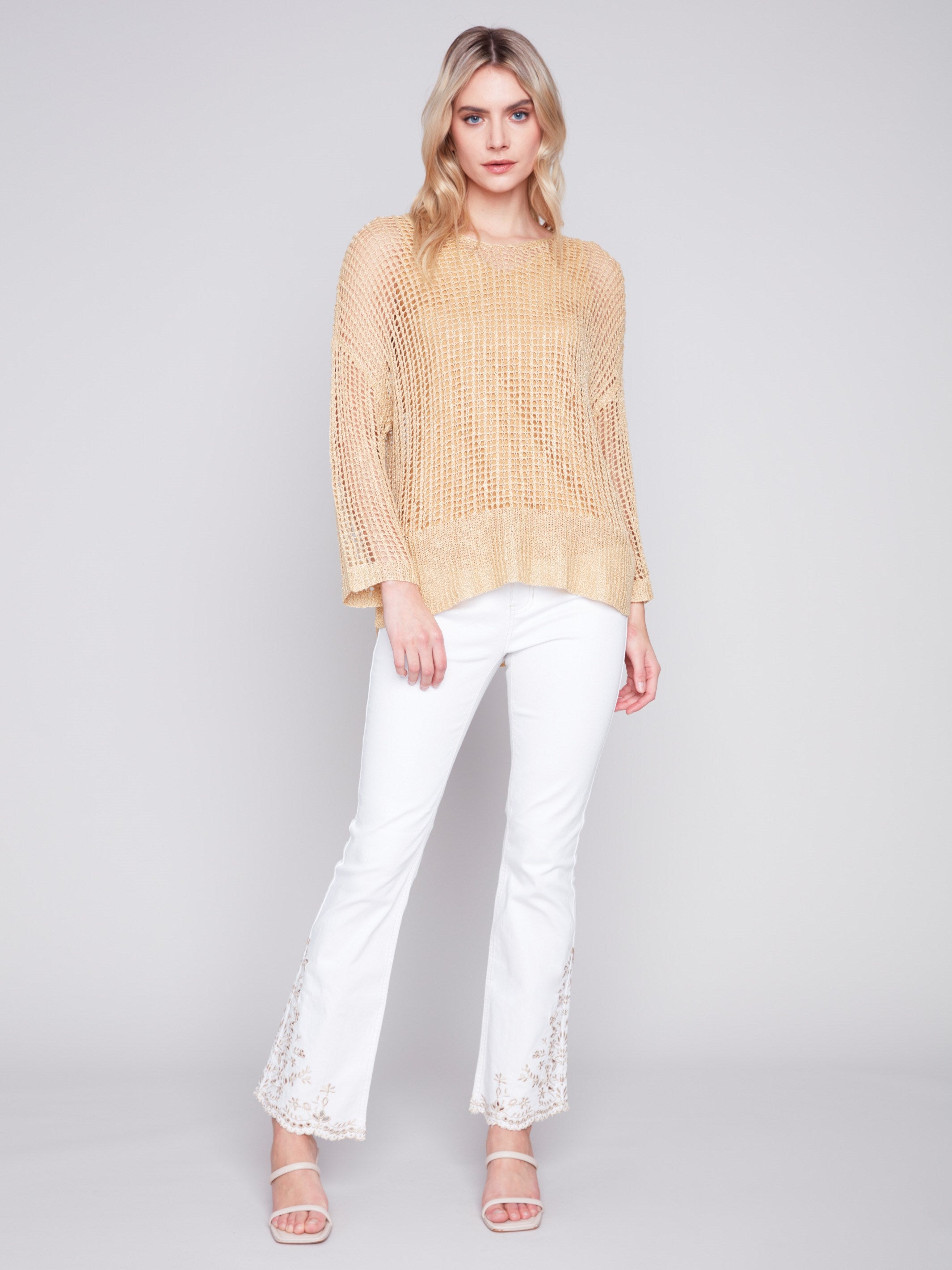 Fishnet Crochet Sweater - Gold - Charlie B Collection Canada - Image 3