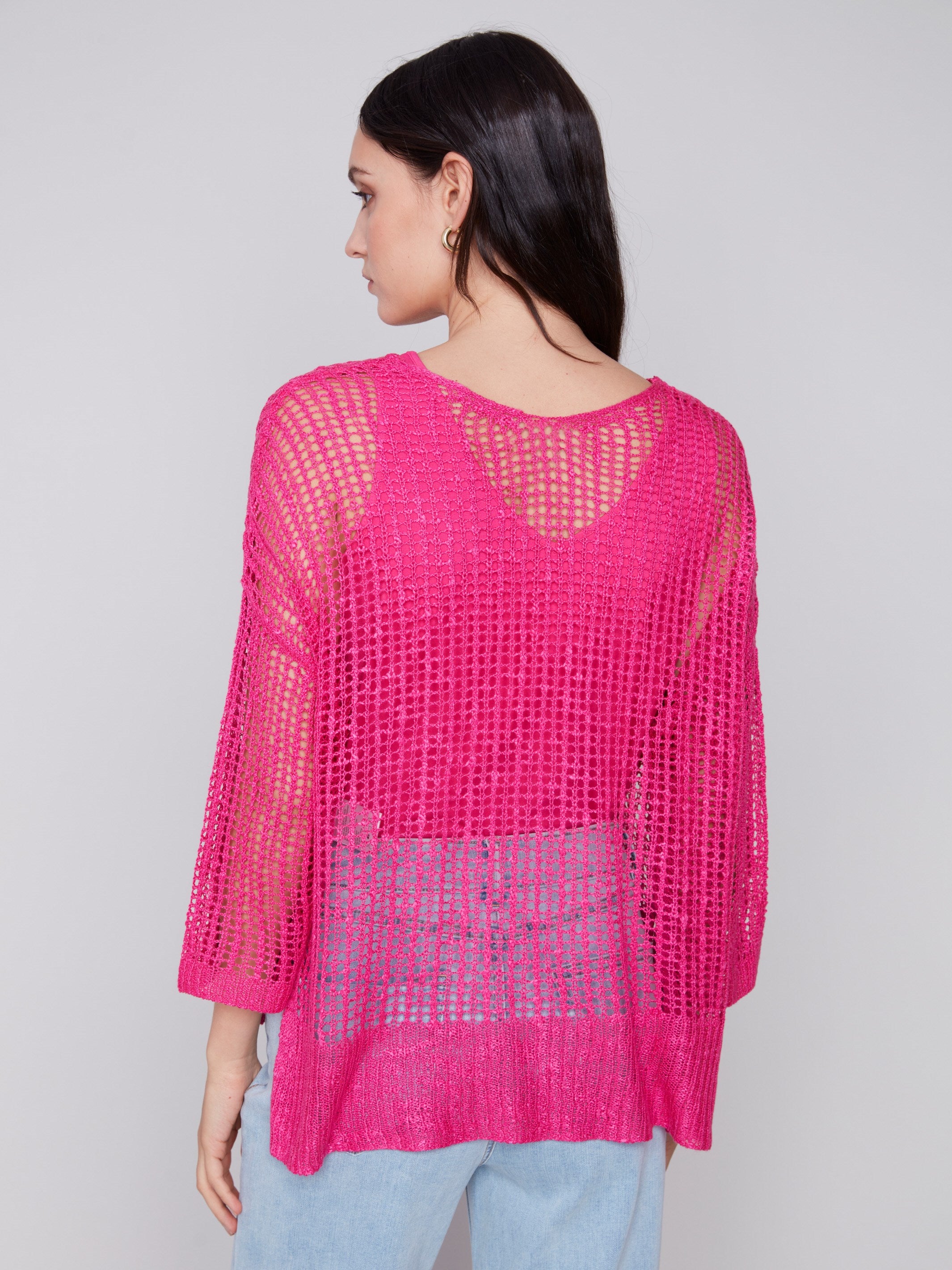 Fishnet Crochet Sweater - Punch - Charlie B Collection Canada - Image 2