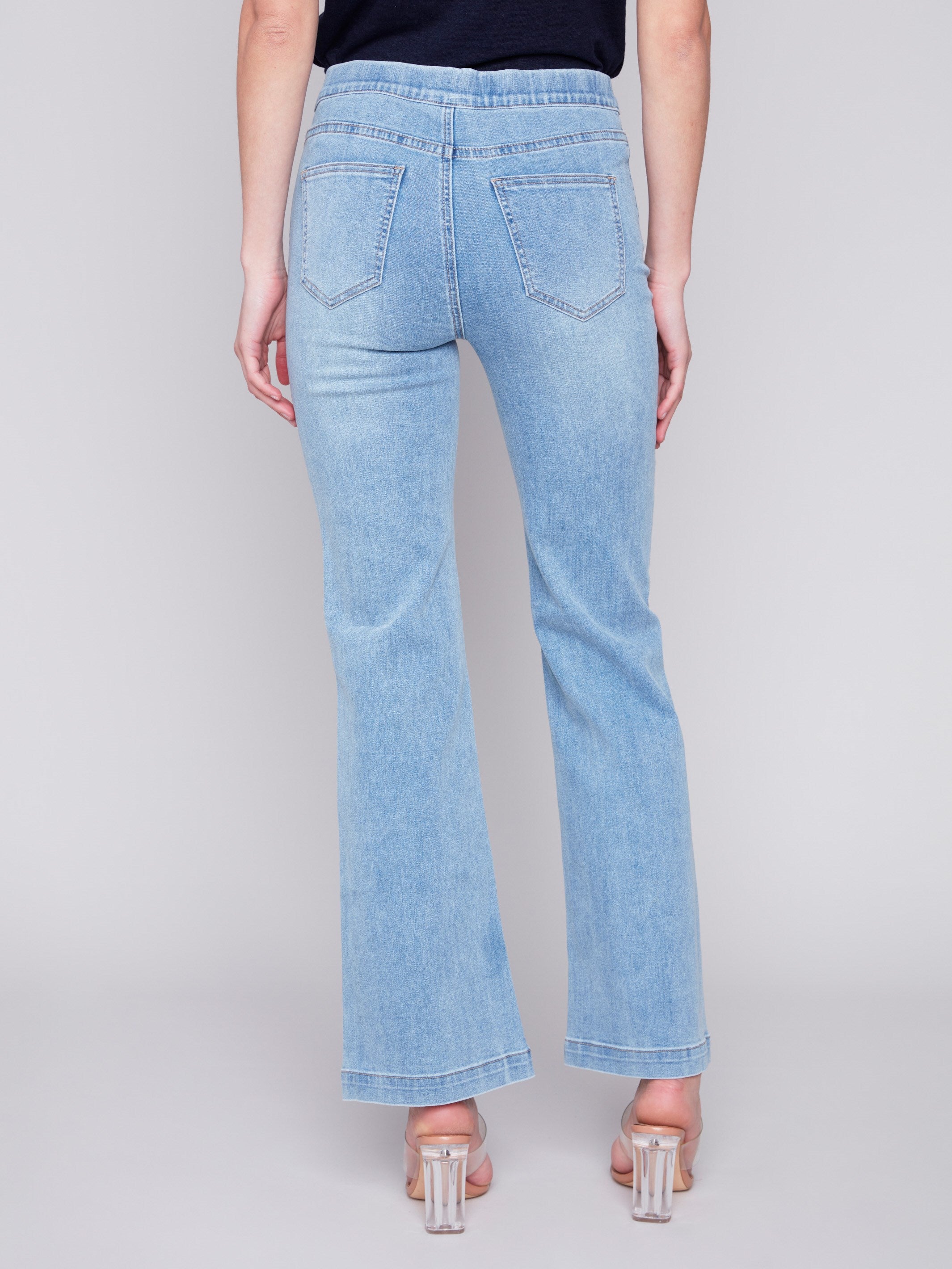 Flare Jeans with Decorative Buttons - Light Blue - Charlie B Collection Canada - Image 3