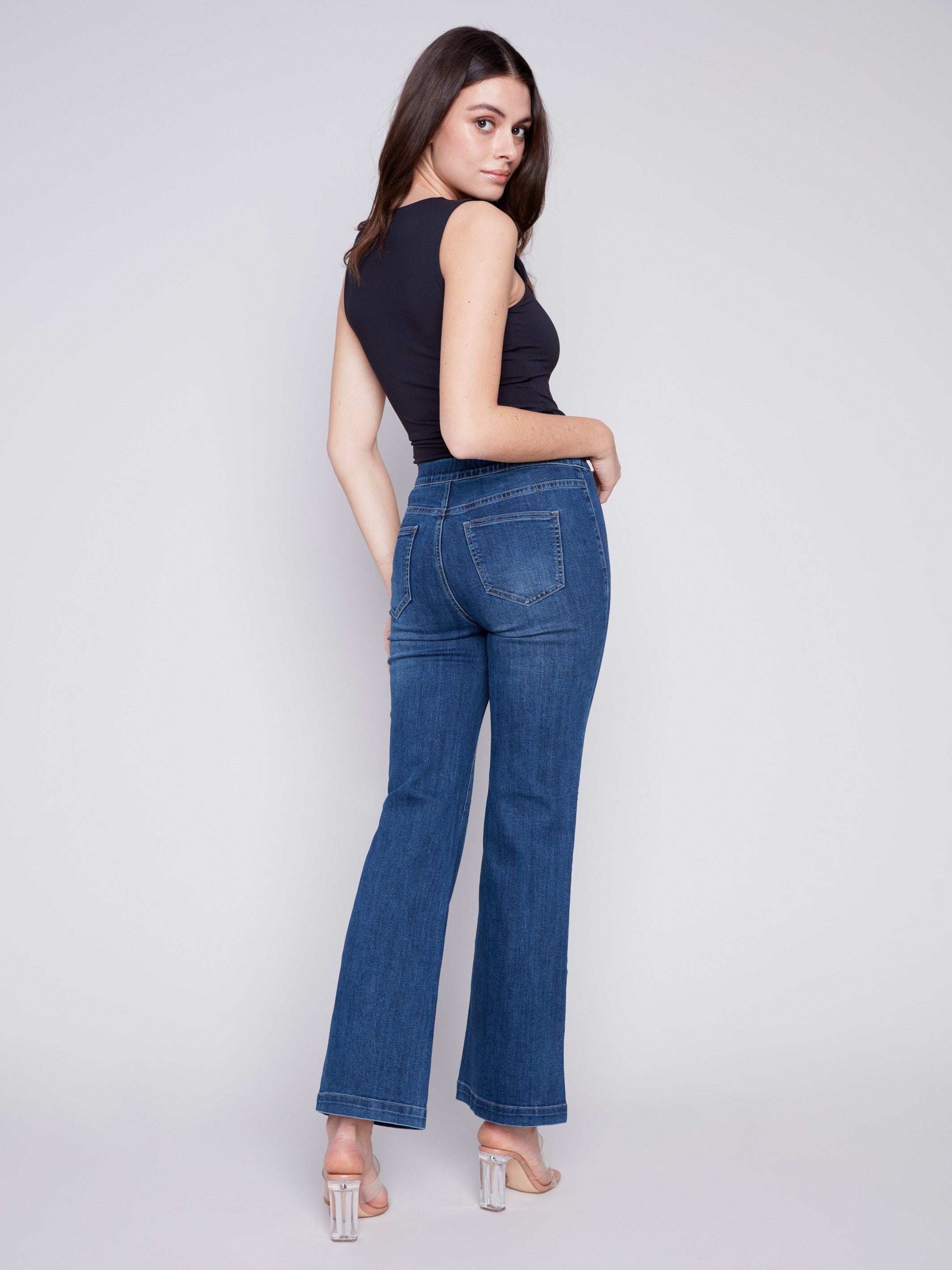 Flare Jeans with Decorative Buttons - Indigo - Charlie B Collection Canada - Image 4