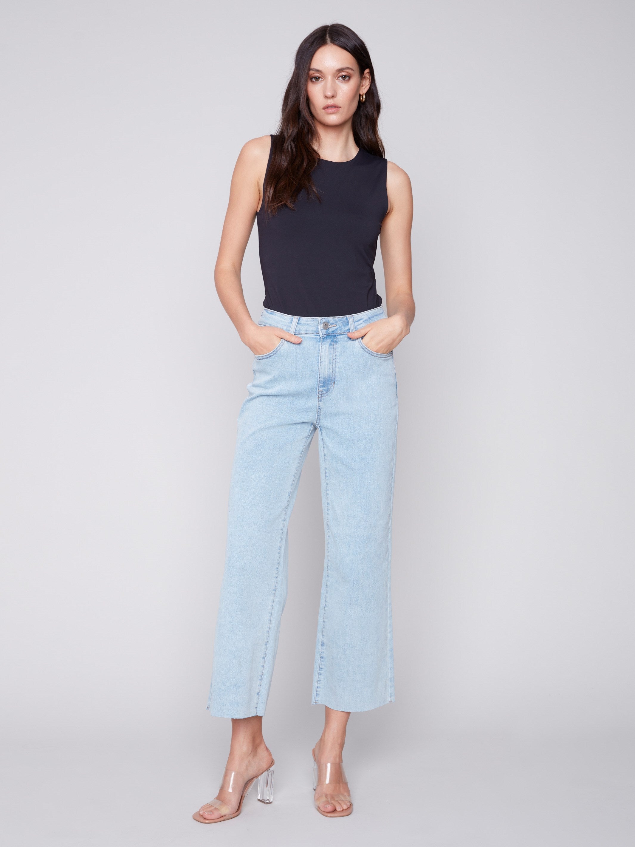Flared Jeans with Raw Edge - Bleach Blue - Charlie B Collection Canada - Image 1