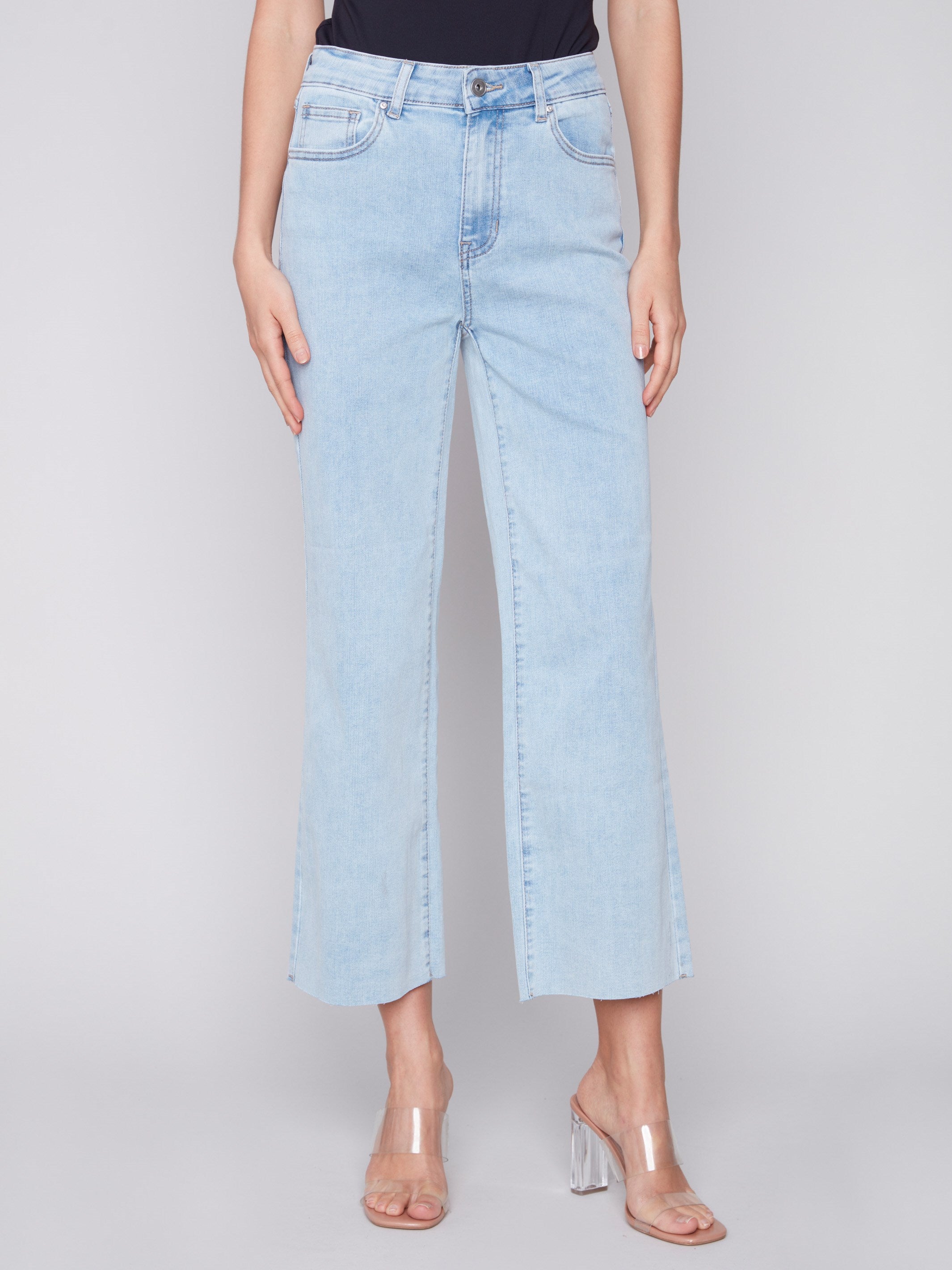 Flared Jeans with Raw Edge - Bleach Blue - Charlie B Collection Canada - Image 2
