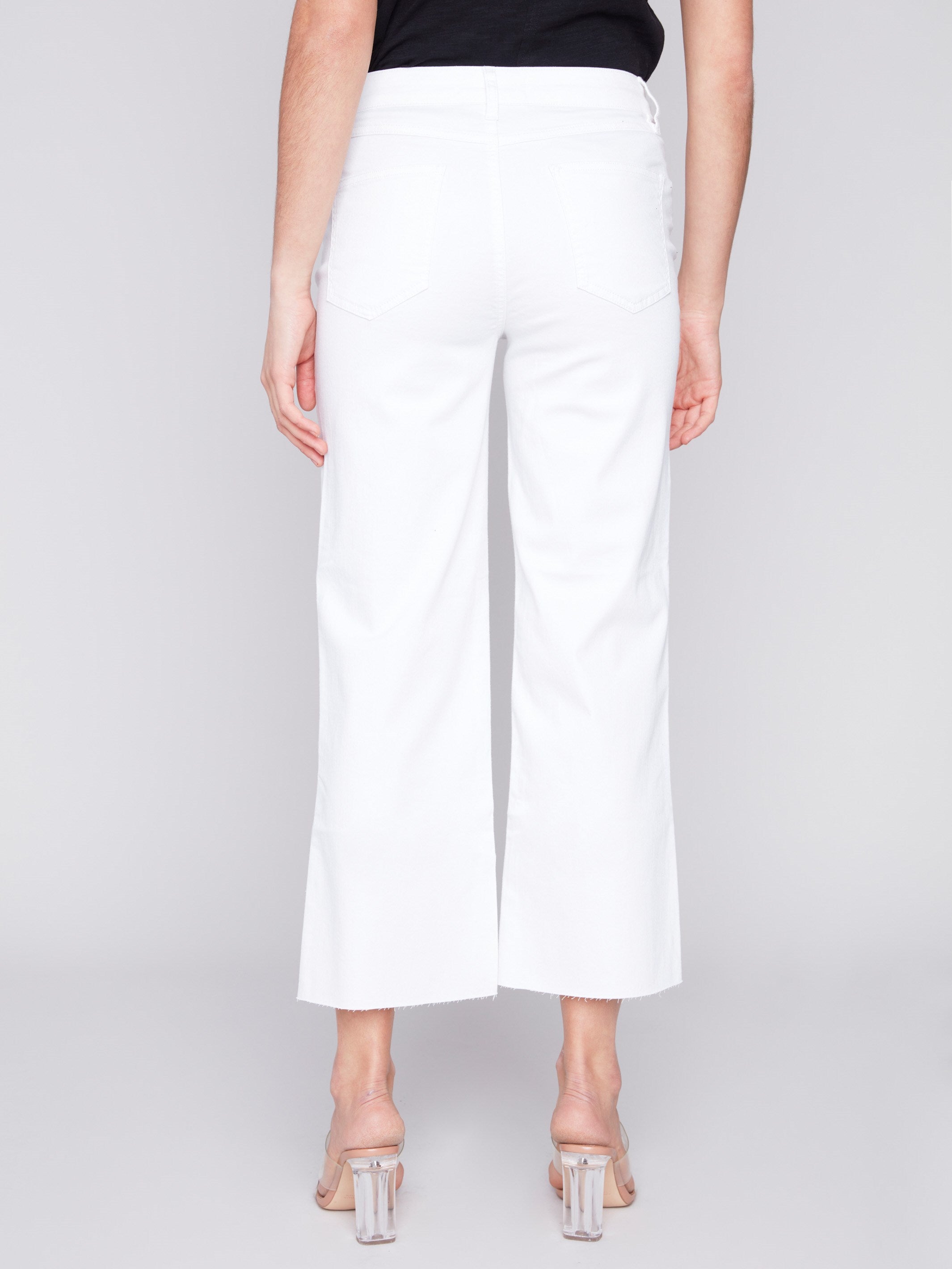 Flared Twill Jeans with Raw Edge - White - Charlie B Collection Canada - Image 3