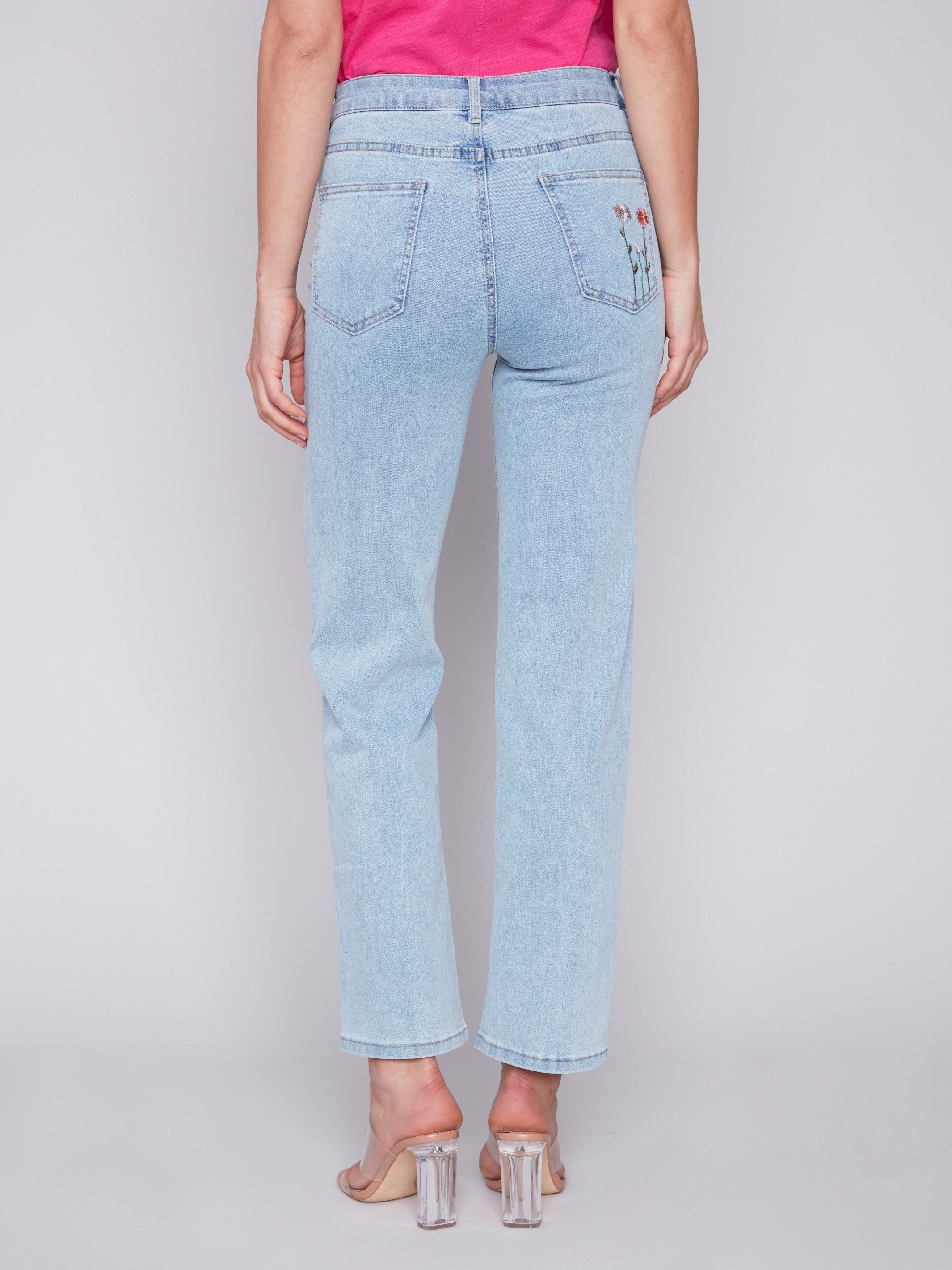 Floral Embroidered Jeans - Bleach Blue - Charlie B Collection Canada - Image 3