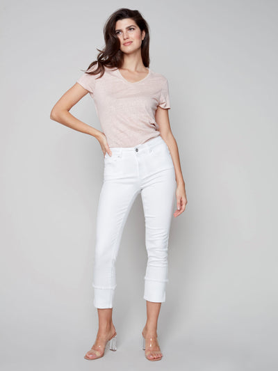 Frayed Cuff Twill Jeans - White - C5336 Charlie B Collection Canada