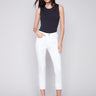 Frayed Hem Cropped Twill Pants - White - Charlie B Collection Canada - Image 1