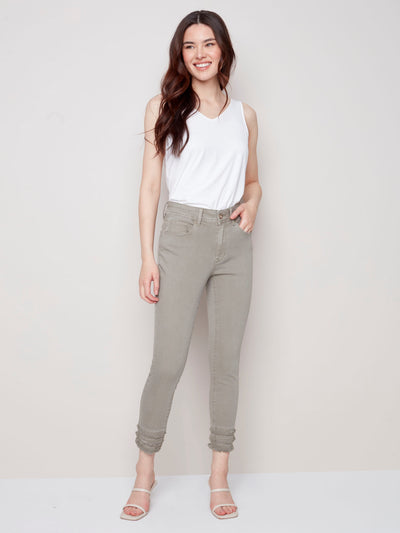 Frayed Hem Cropped Denim Pants - Celadon Green - C5147 Charlie B Collection Canada 6