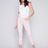Frayed Hem Cropped Twill Pants - Lotus - Charlie B Collection Canada - Image 1