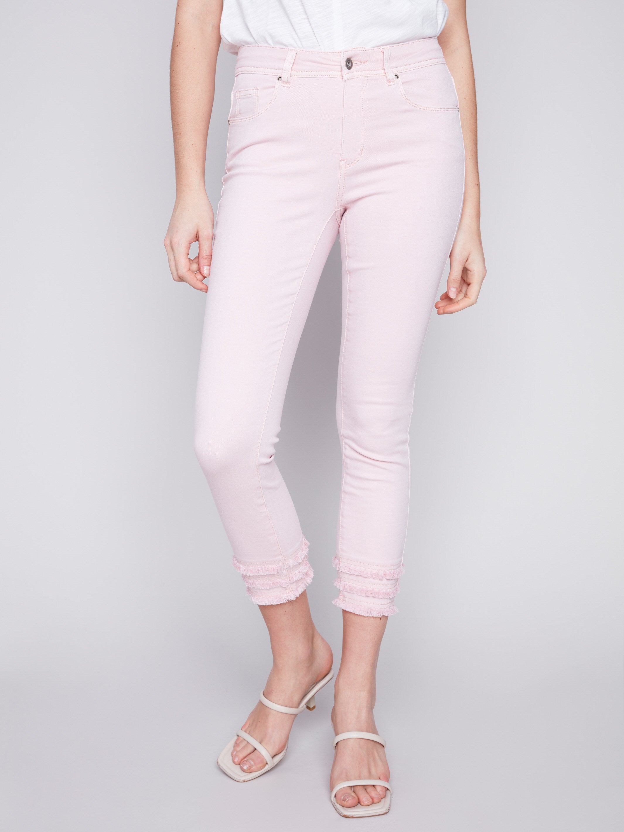 Frayed Hem Cropped Twill Pants - Lotus - Charlie B Collection Canada - Image 2