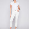 Frayed Hem Cropped Twill Pants - Natural - Charlie B Collection Canada - Image 1