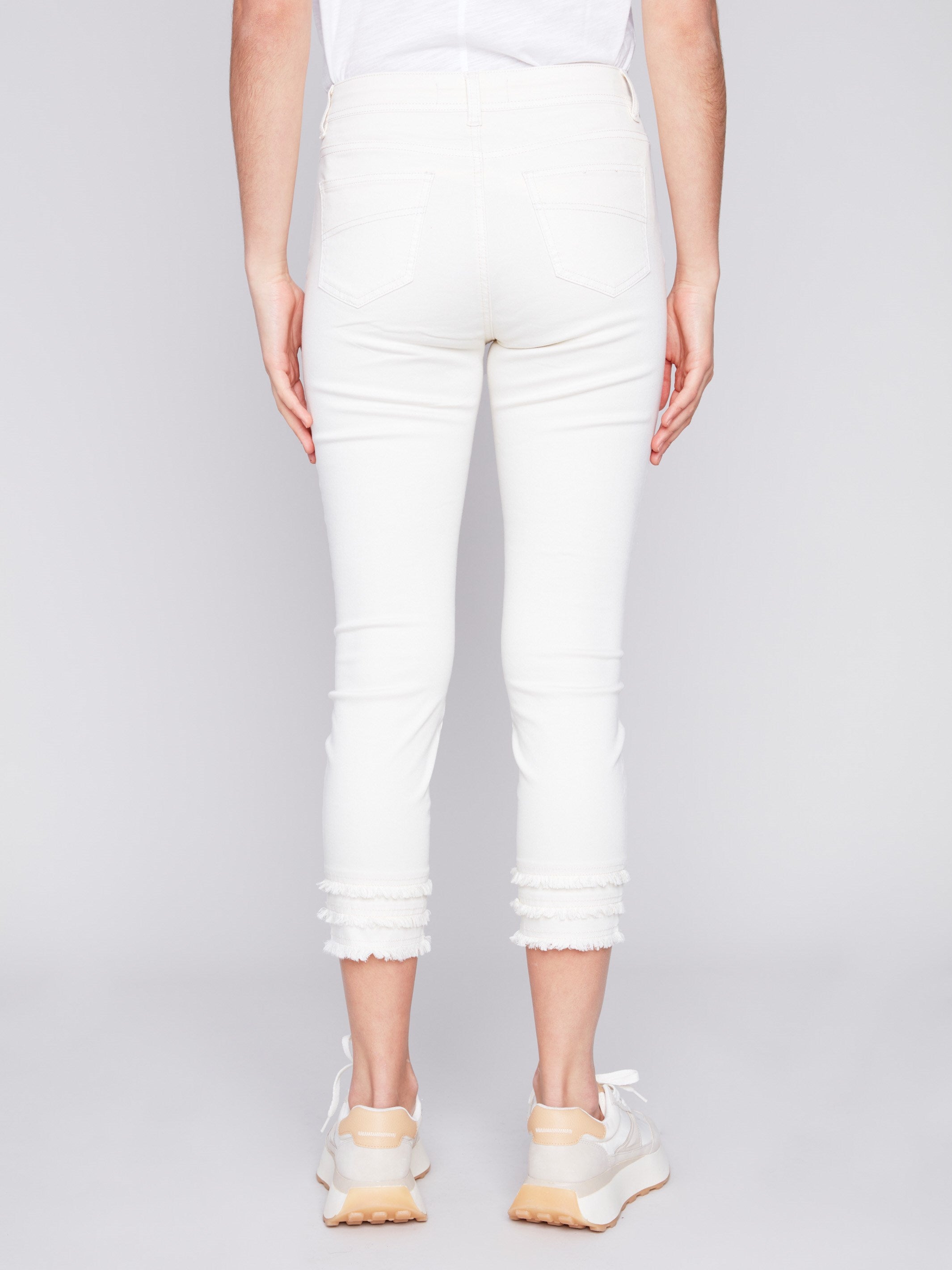 Frayed Hem Cropped Twill Pants - Natural - Charlie B Collection Canada - Image 3