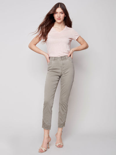 Frayed Hem Denim Pants - Celadon - C5273 Charlie B Collection Canada
