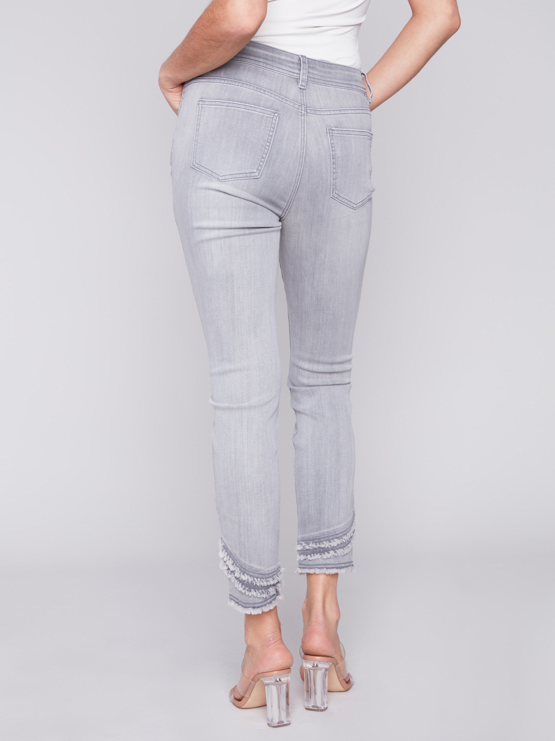 Frayed Hem Denim Pants - Light Grey - Charlie B Collection Canada - Image 3