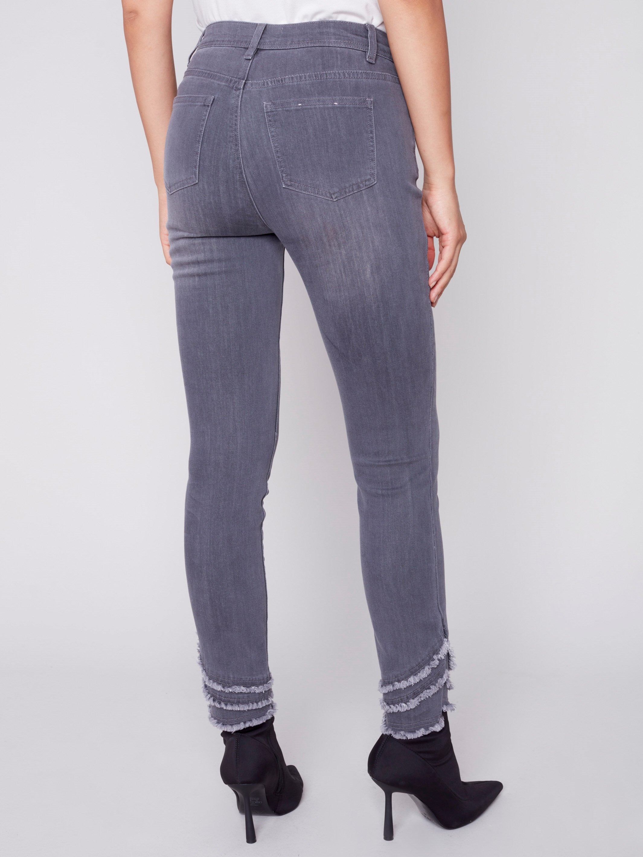 Frayed Hem Denim Pants - Medium Grey