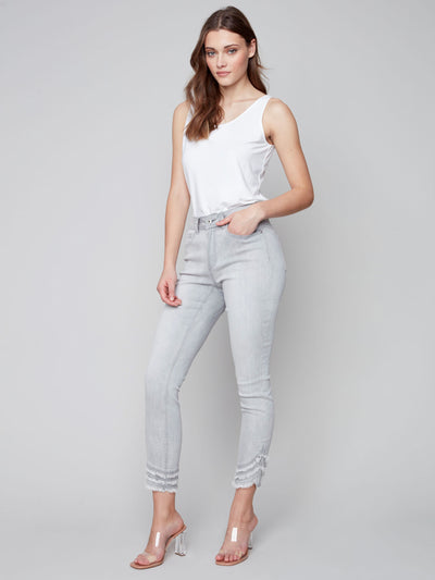 Frayed Hem Denim Pants - Soft Grey - C5273 Charlie B Collection Canada