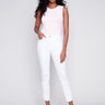 Frayed Hem Twill Pants - White - Charlie B Collection Canada - Image 1