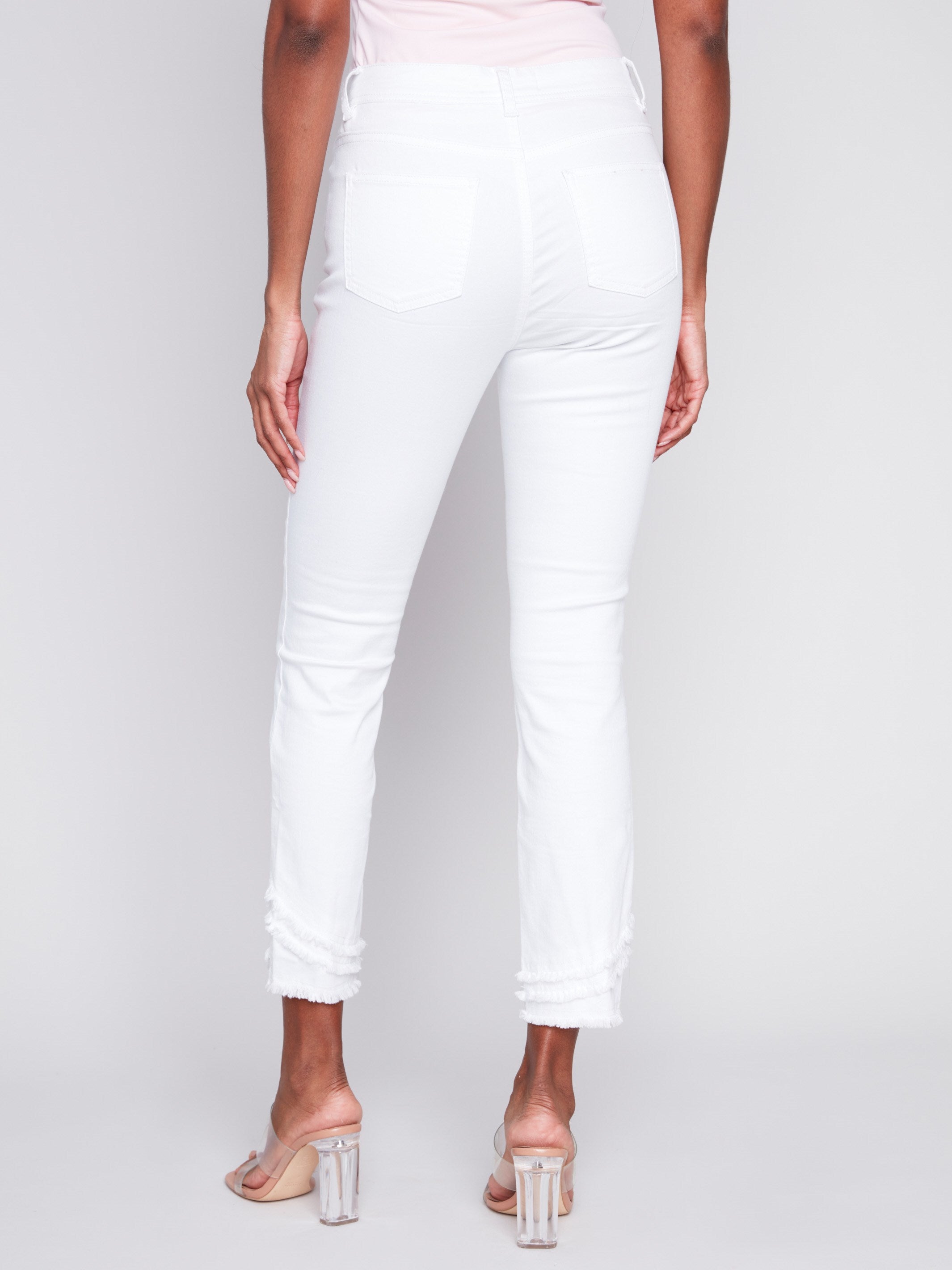 Frayed Hem Twill Pants - White - Charlie B Collection Canada - Image 3