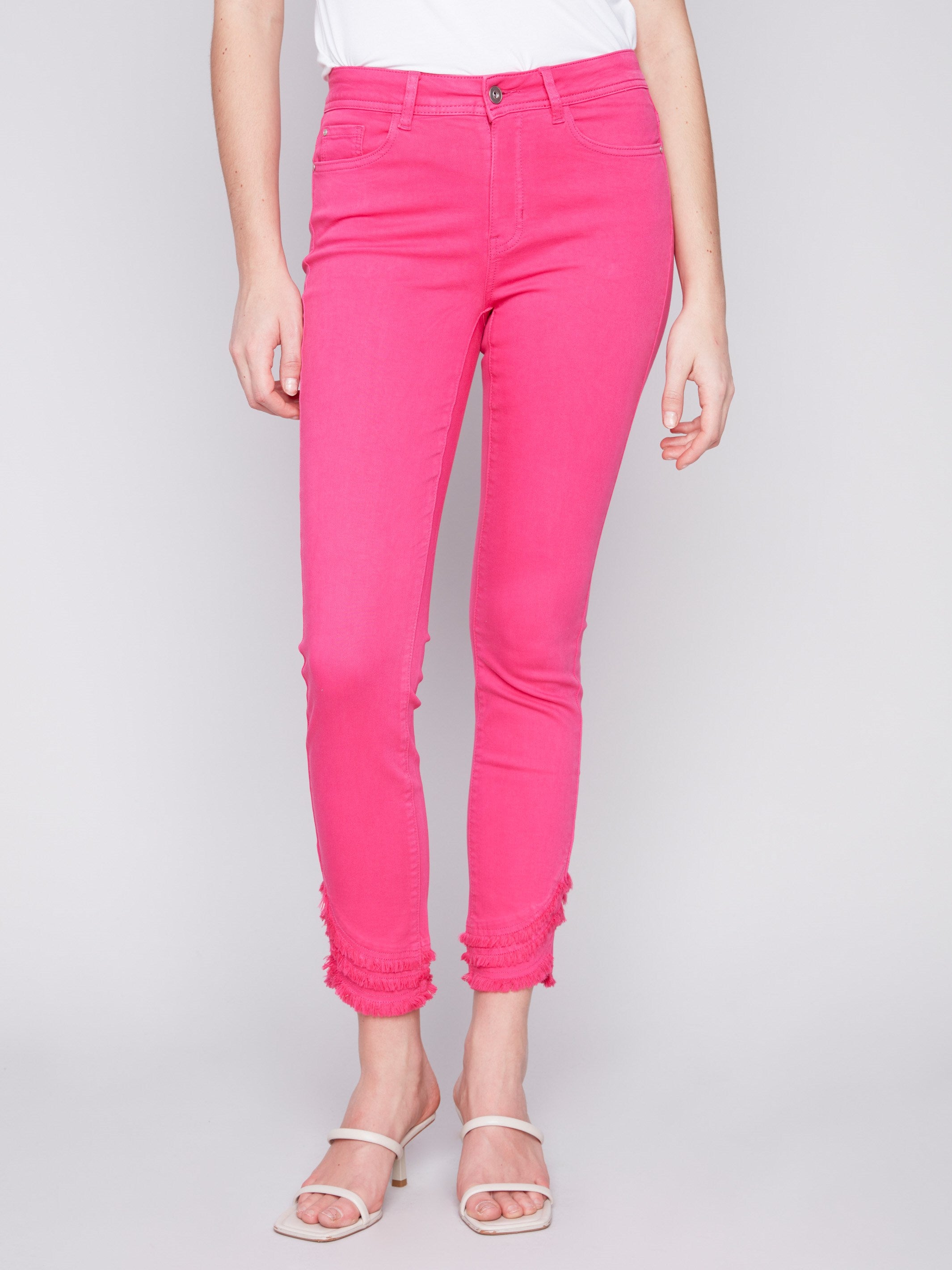 Frayed Hem Twill Pants - Punch - Charlie B Collection Canada - Image 2