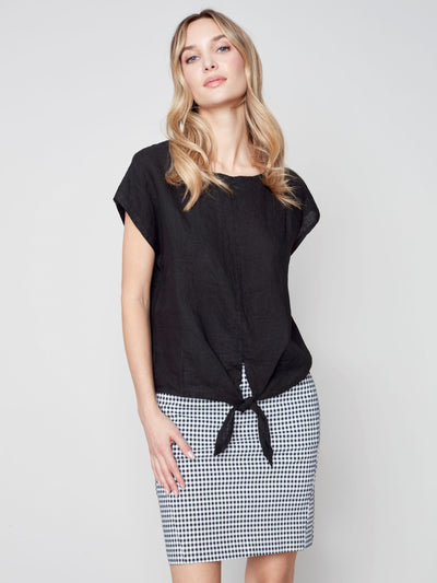 Front Tie Linen Top - Black - C4271 Charlie B Collection Canada 1