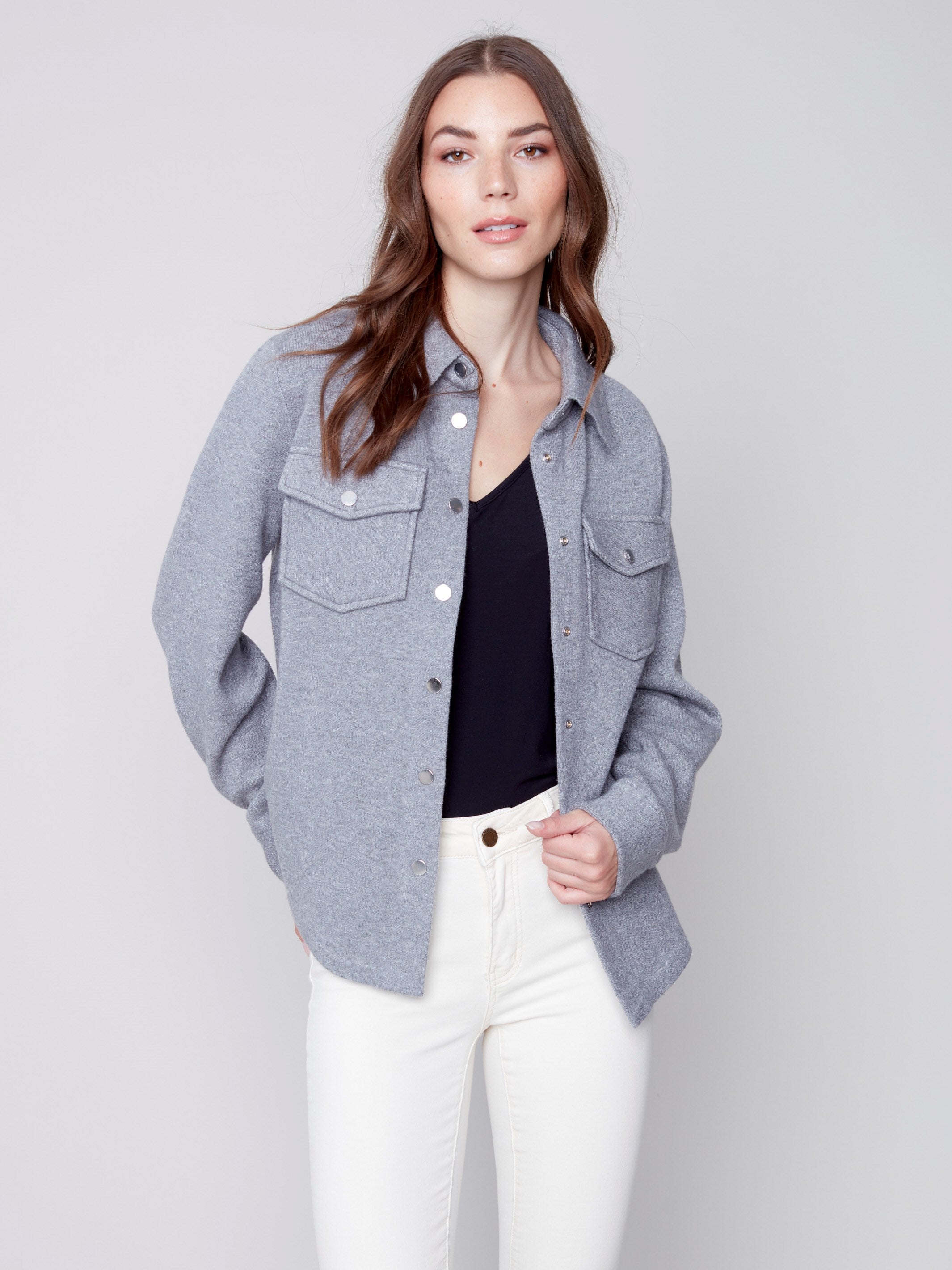 Gutsy Knit Shirt Jacket - Grey