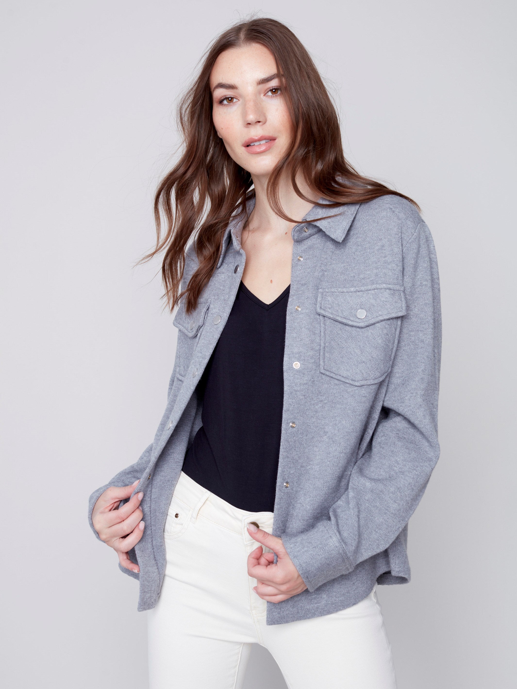 Gutsy Knit Shirt Jacket - Grey