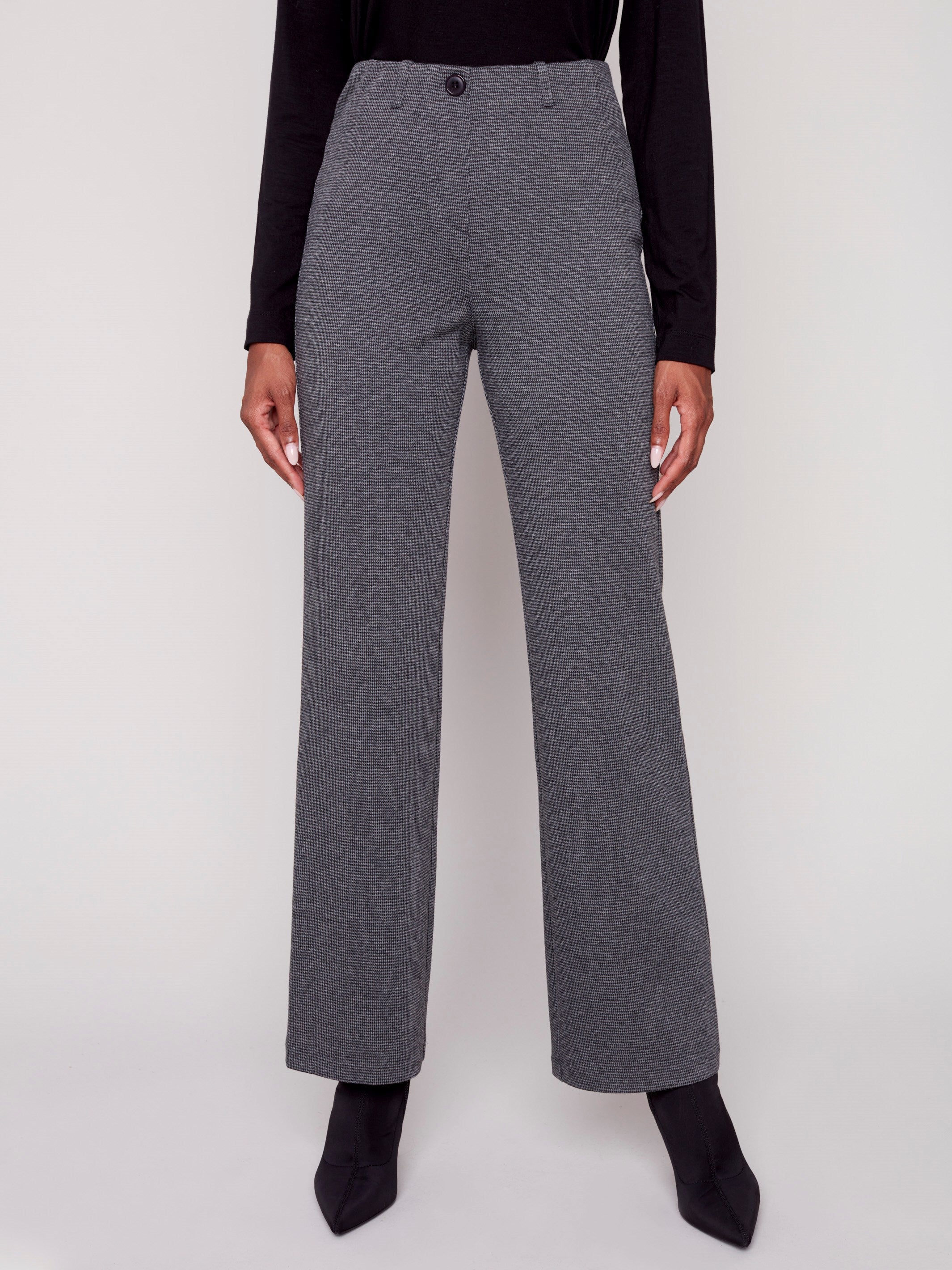 Houndstooth Flare Ponte Pants - Charcoal