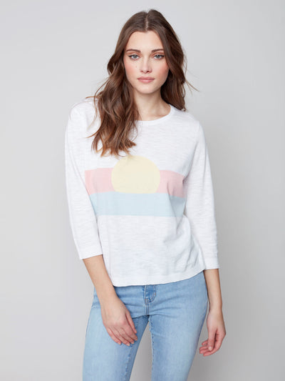 Jacquard Cotton Sweater - Sunrise - C2403J Charlie B Collection Canada