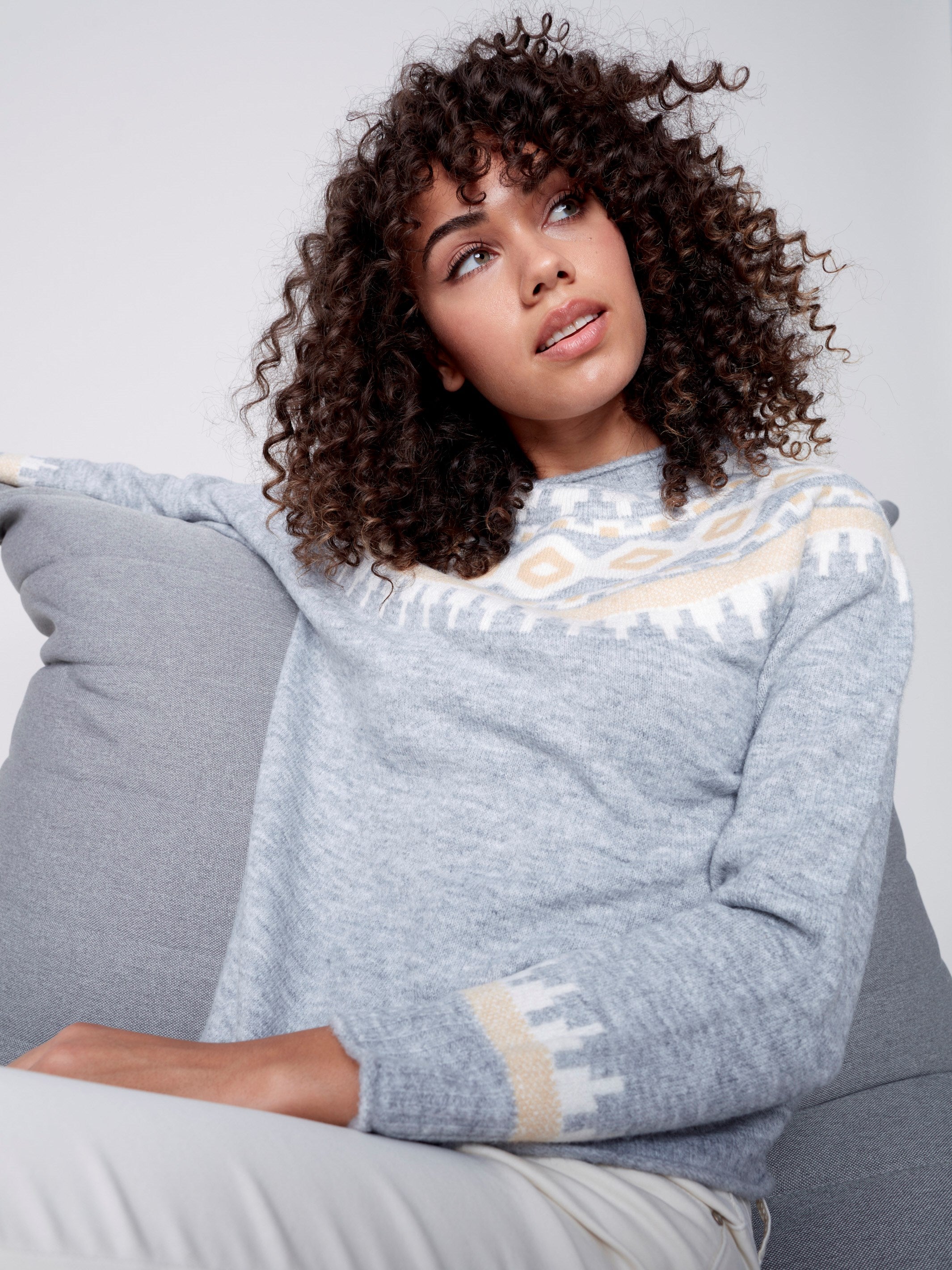 Jacquard Knit Ski Sweater - Grey