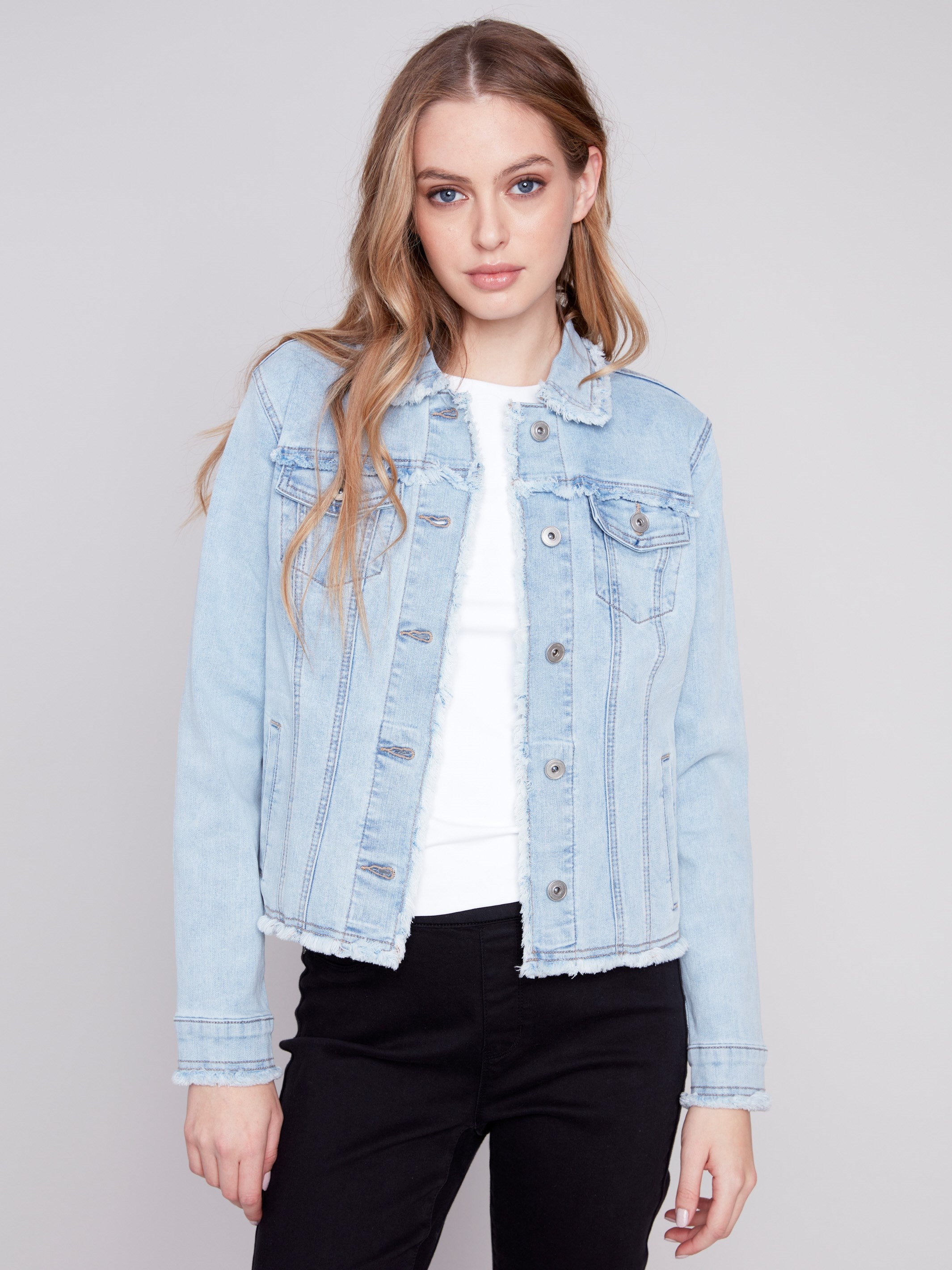 Jean Jacket with Frayed Edges - Bleach Blue - Charlie B Collection Canada - Image 1
