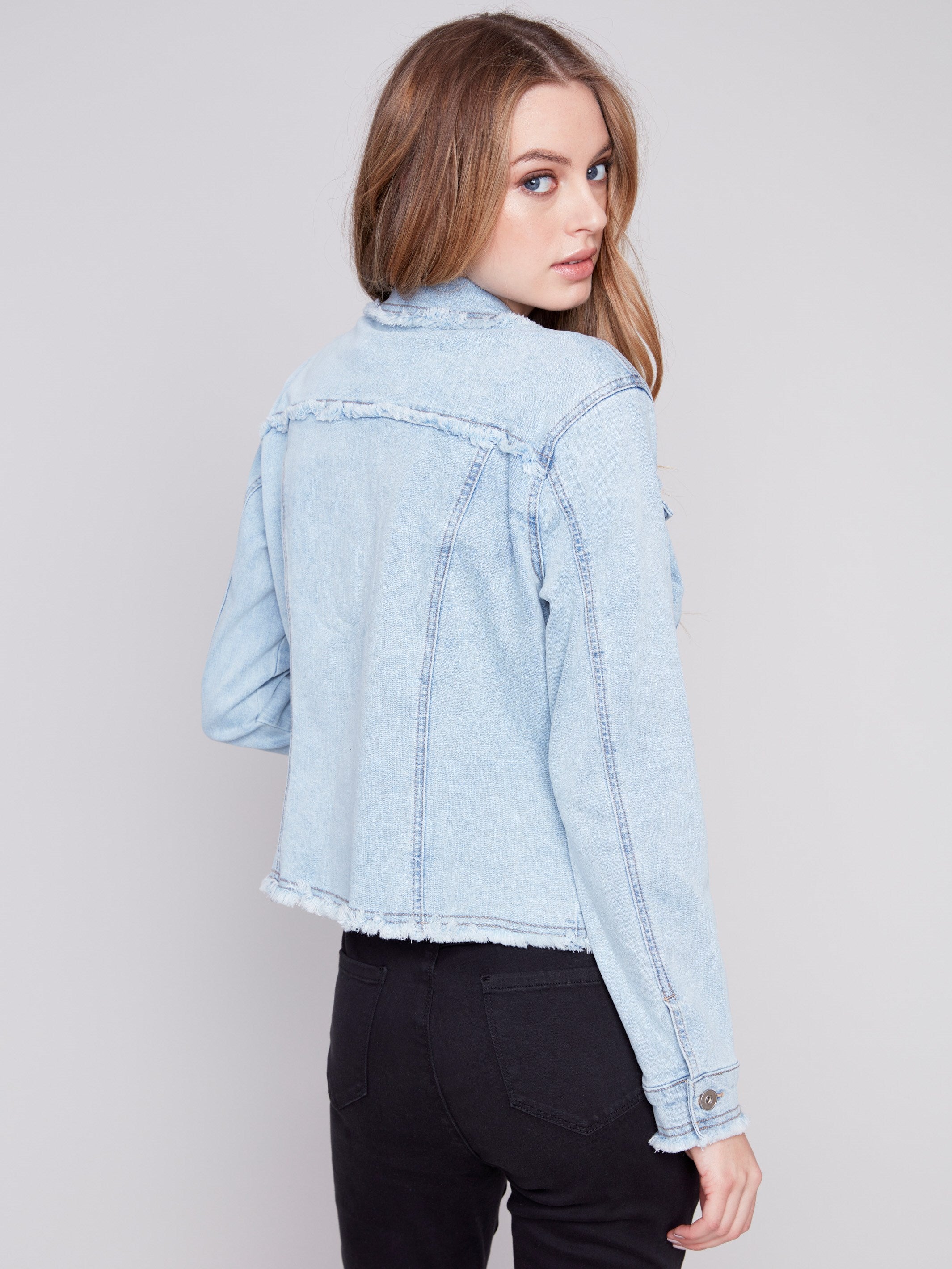 Jean Jacket with Frayed Edges - Bleach Blue - Charlie B Collection Canada - Image 2
