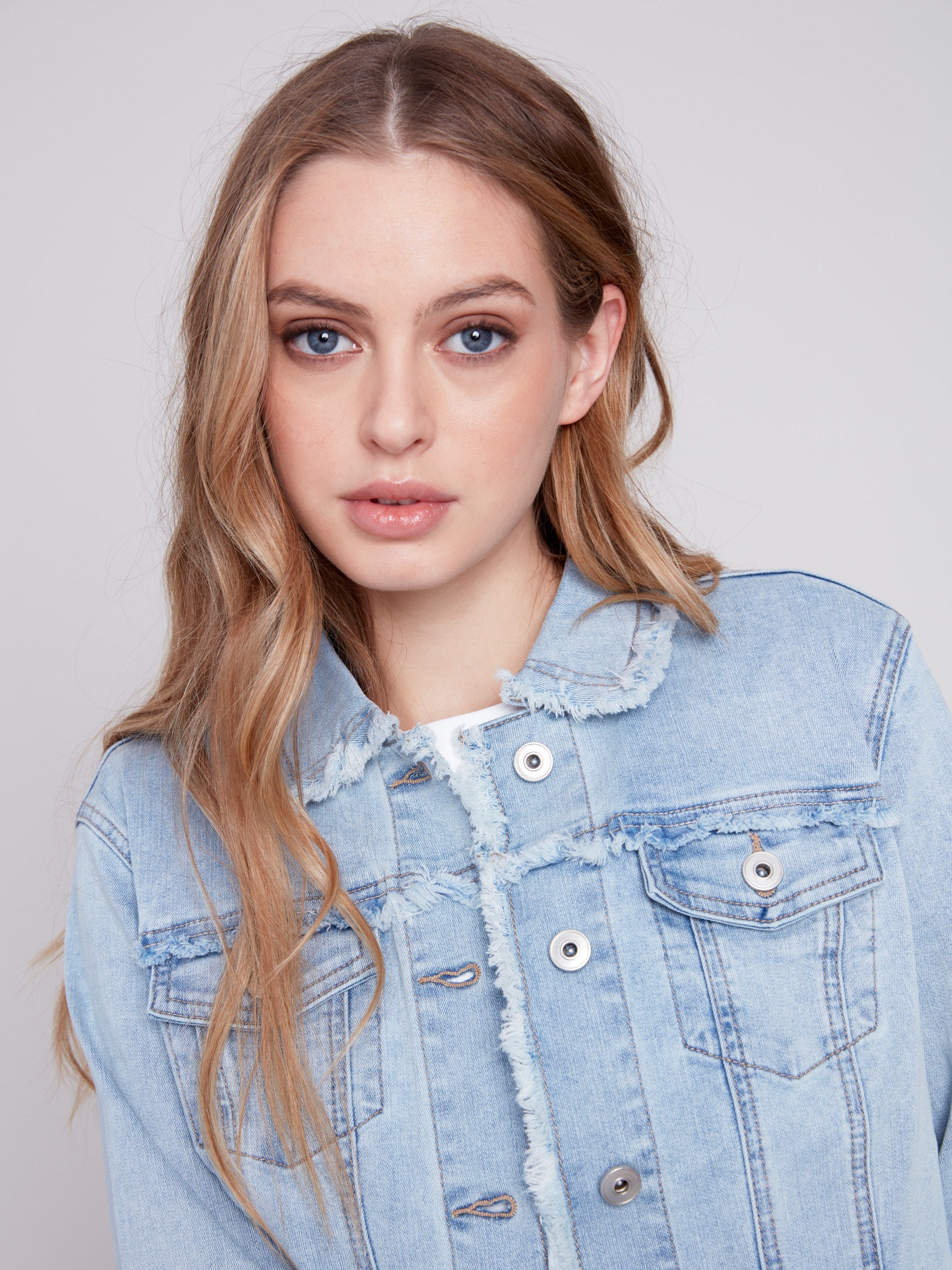 Jean Jacket with Frayed Edges - Bleach Blue - Charlie B Collection Canada - Image 4