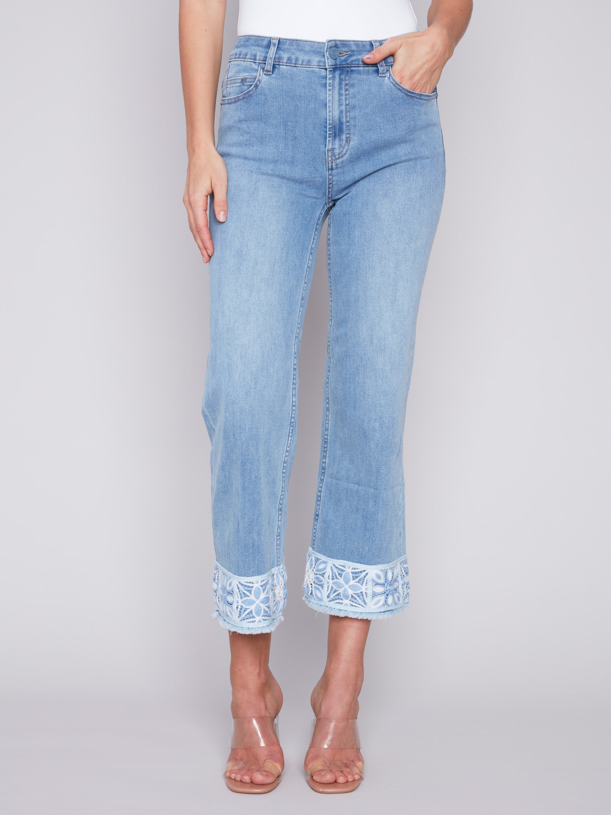 Jeans with Crochet Cuff - Light Blue - Charlie B Collection Canada - Image 2