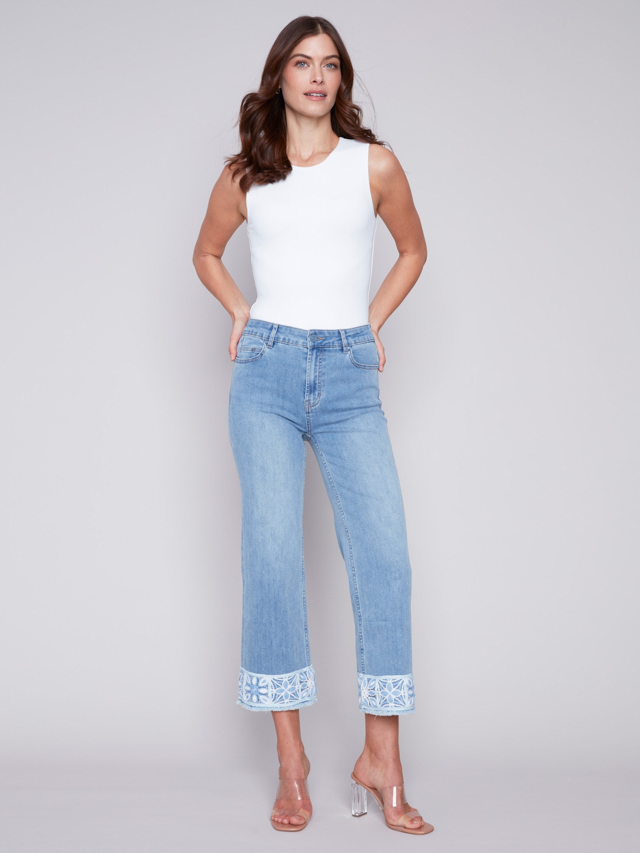 Jeans with Crochet Cuff - Light Blue - Charlie B Collection Canada - Image 4