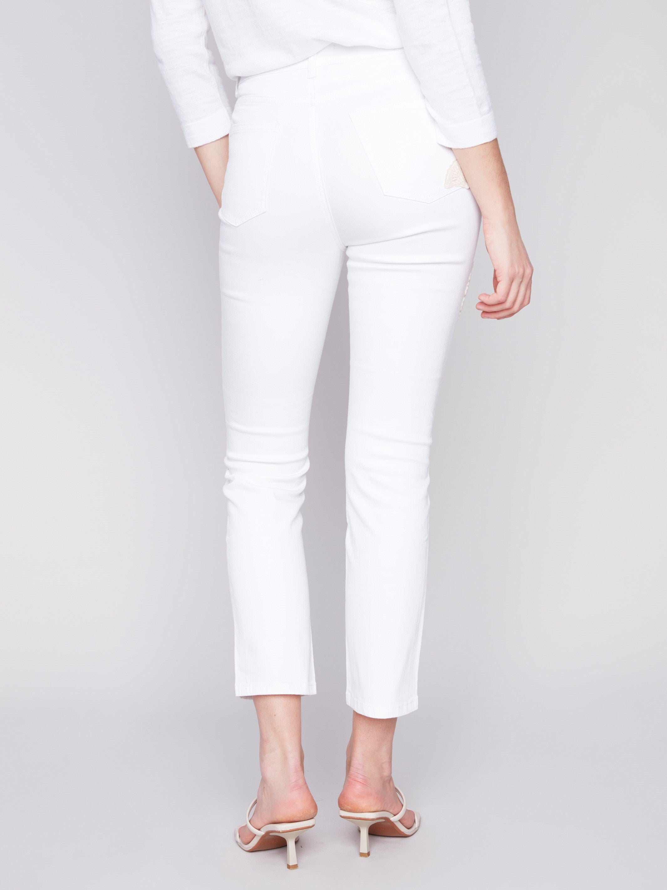 Jeans with Crochet Patch Details - White - Charlie B Collection Canada - Image 3