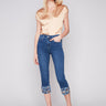 Cropped Jeans with Embroidered Cuff - Indigo - Charlie B Collection Canada - Image 1