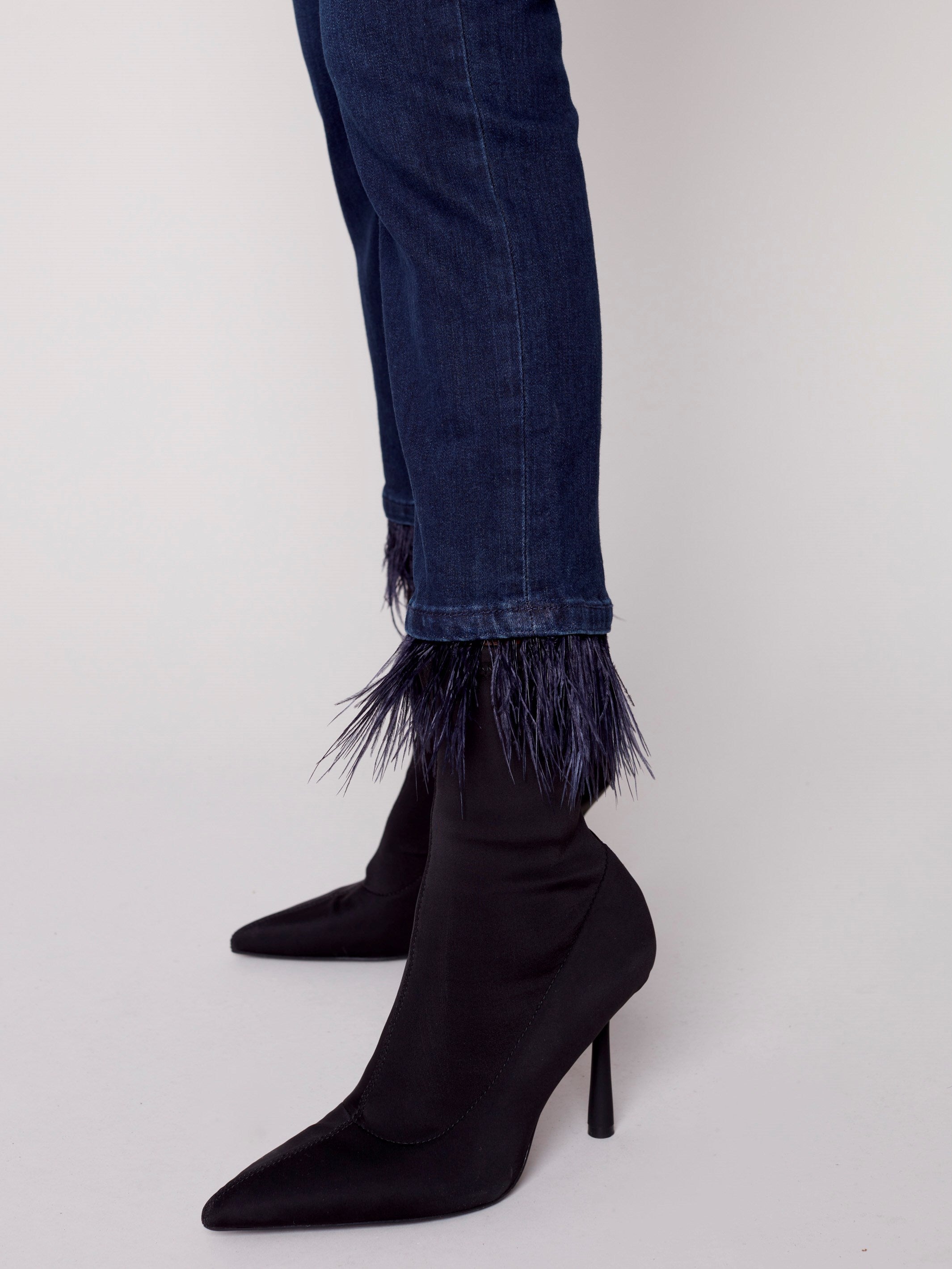 Jeans with Removable Feather Hem - Blue Black