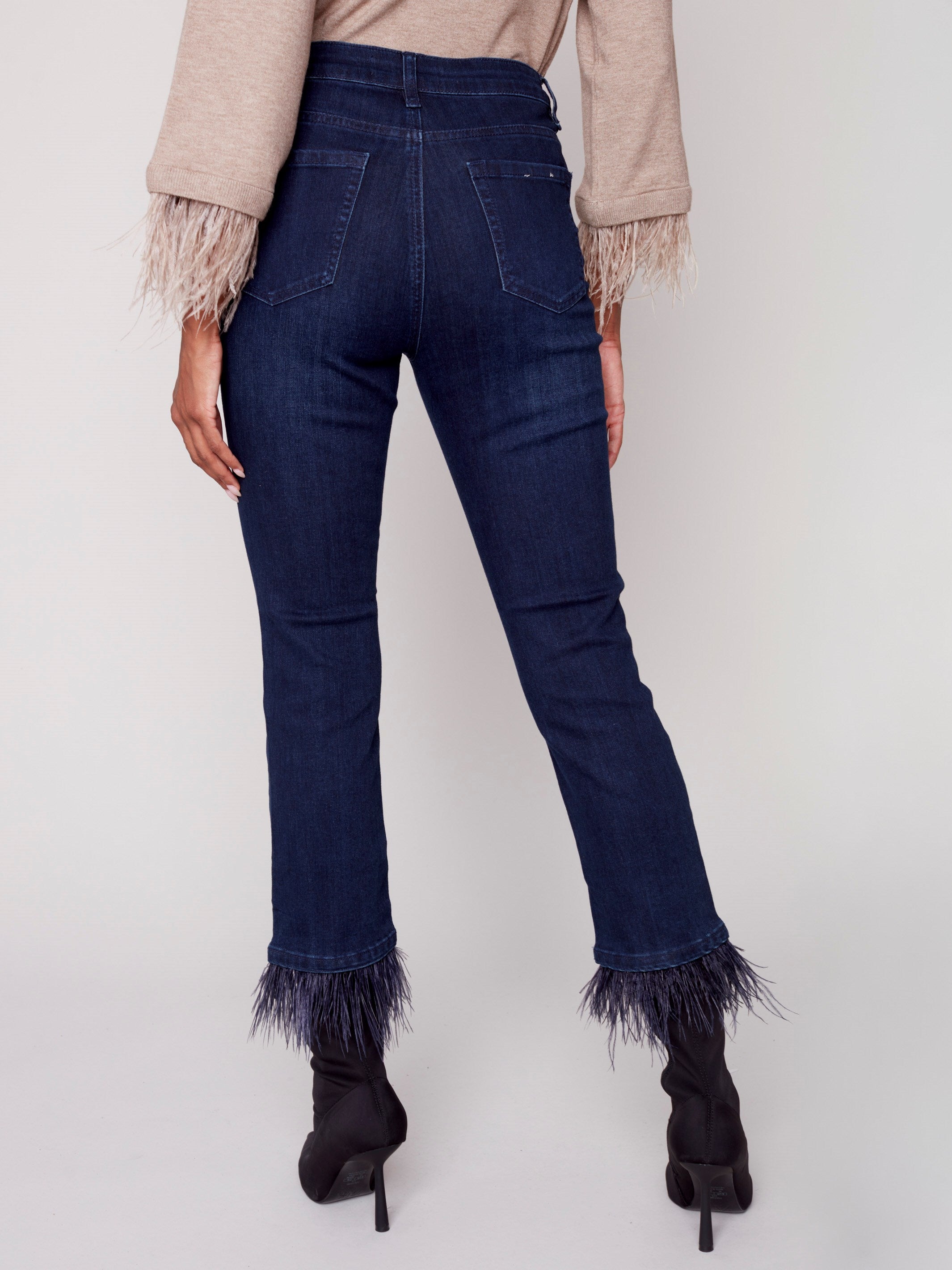 Jeans with Removable Feather Hem - Blue Black