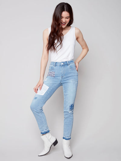 Jeans with Rips and Patches - Light Blue - C5402 Charlie B Collection Canada