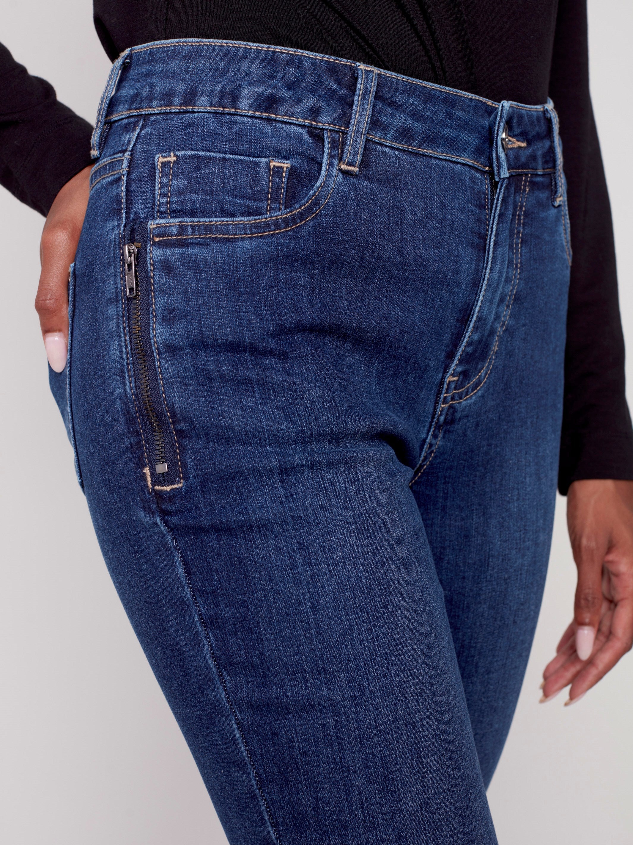 Jeans with Zipper Pocket Detail - Indigo