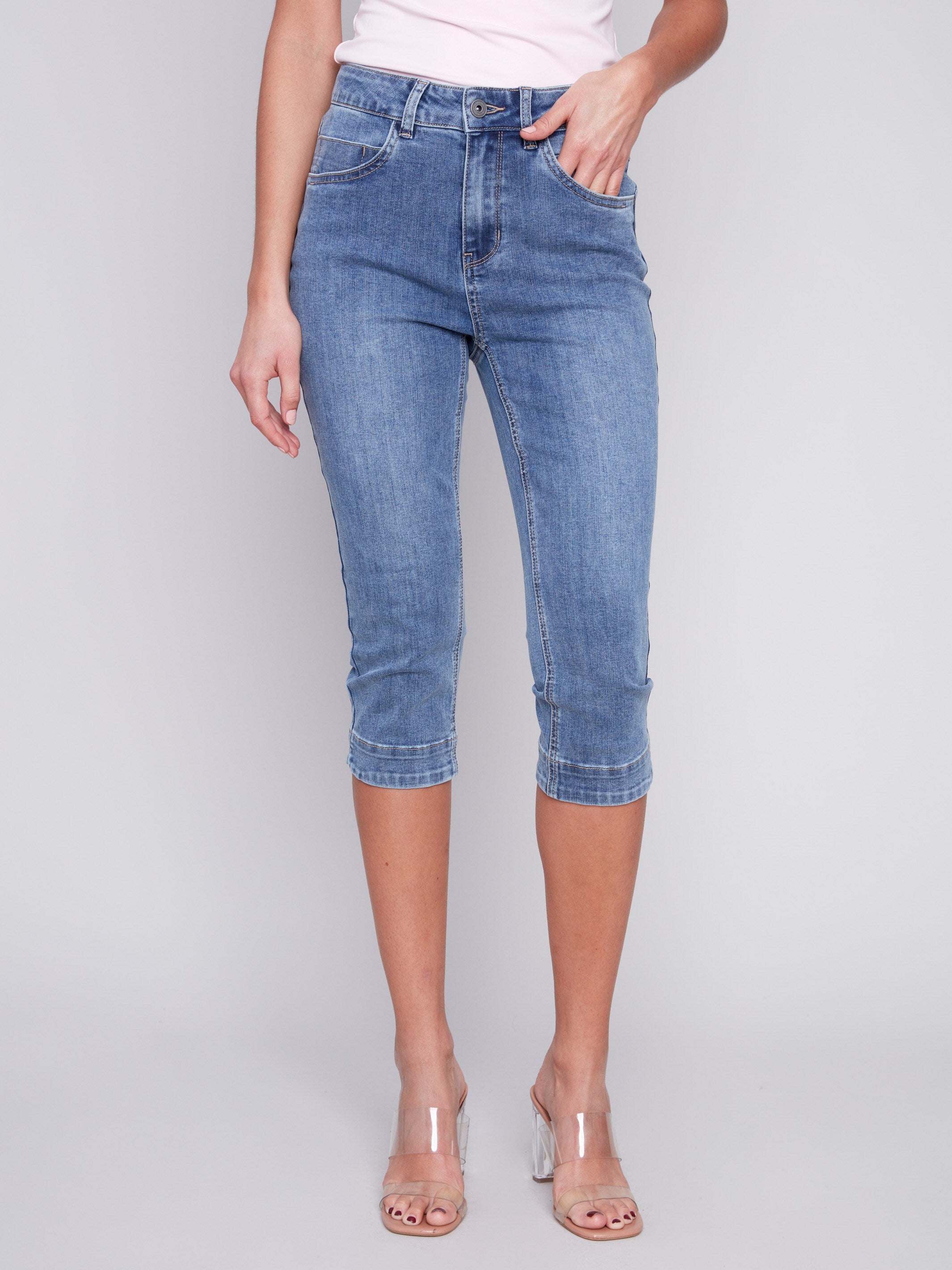 Knee High Capri Jeans - Medium Blue - Charlie B Collection Canada - Image 2