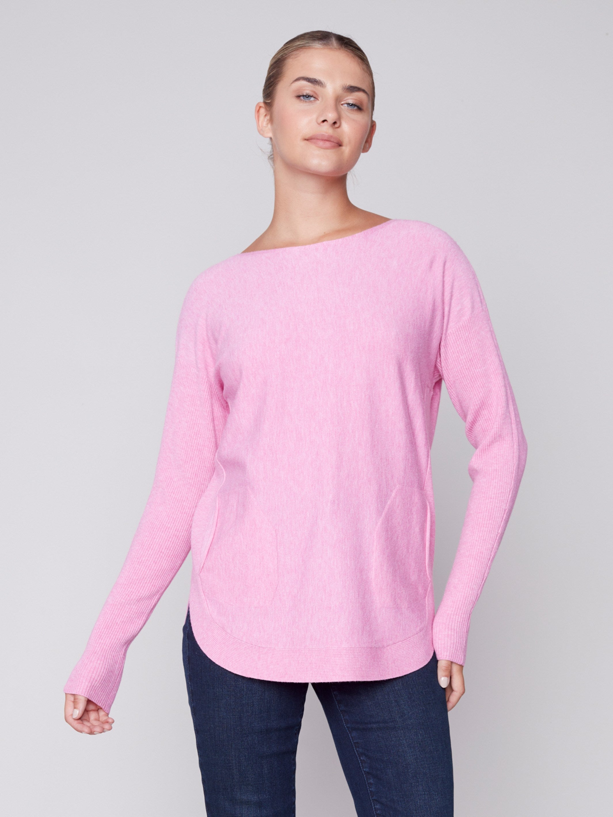 Knit Sweater with Back Lace-up Detail - Orchid
