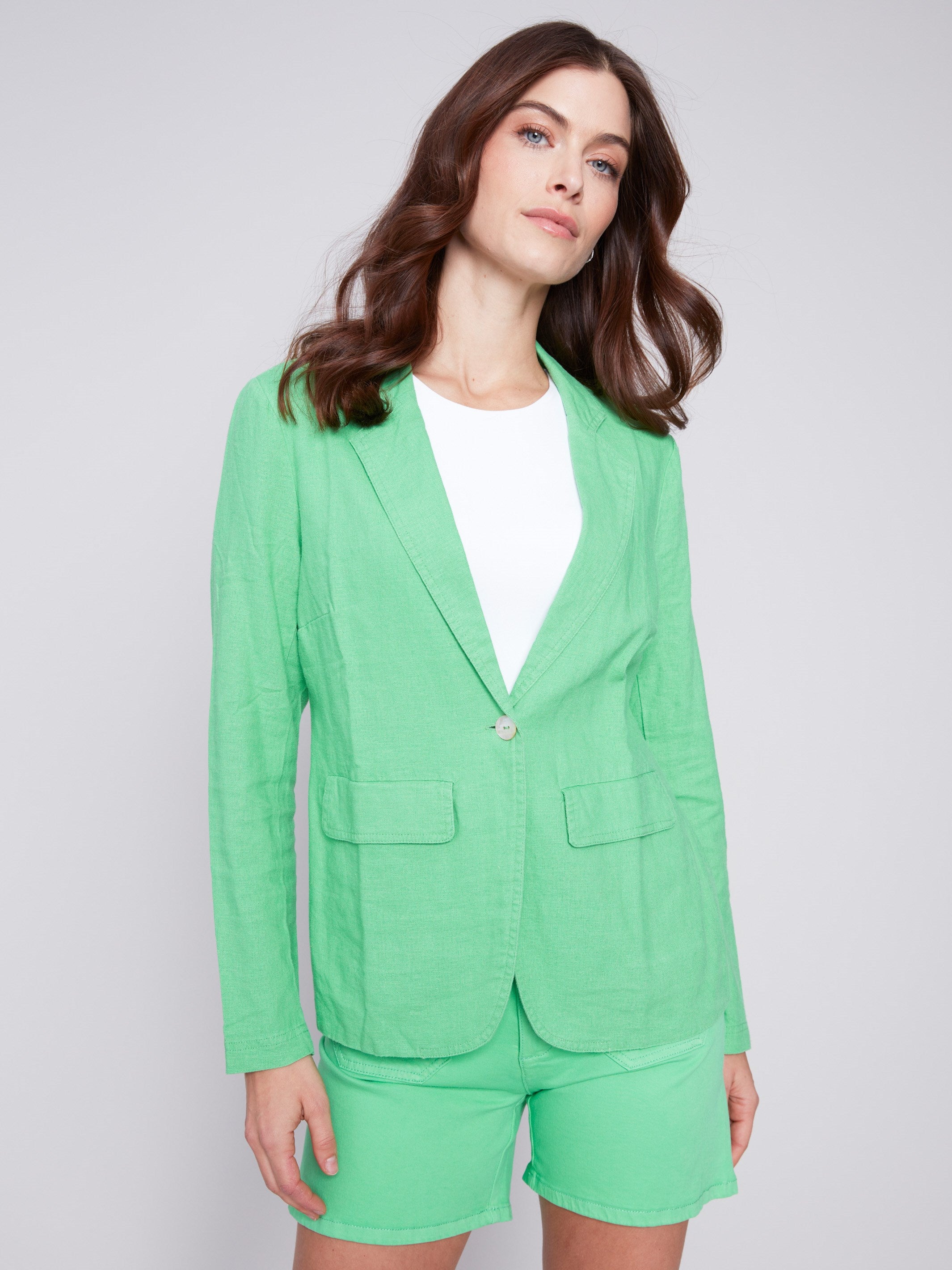 Light Linen Blend Blazer - Emerald - Charlie B Collection Canada - Image 3