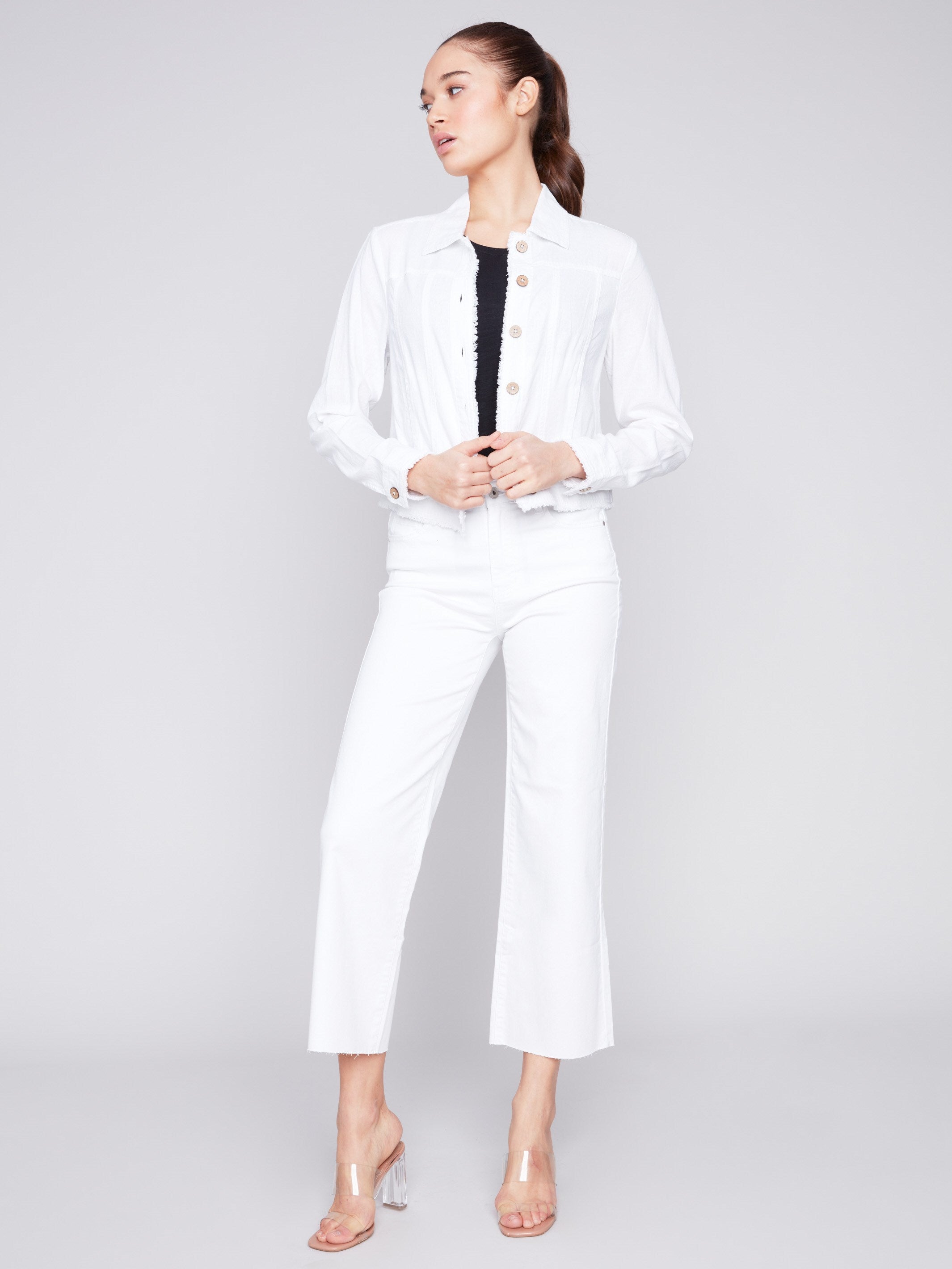 Linen Blend Jacket - White - Charlie B Collection Canada - Image 2