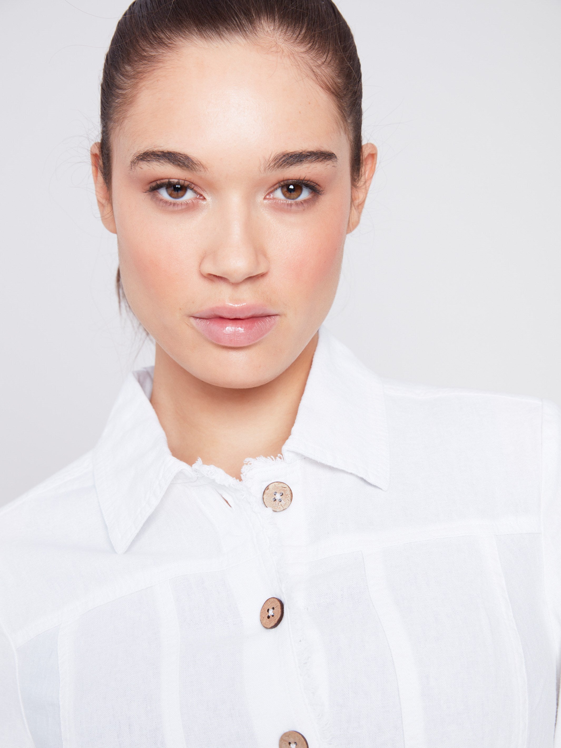 Linen Blend Jacket - White - Charlie B Collection Canada - Image 7