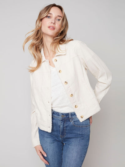 Linen Blend Jacket - Natural - C6199 Charlie B Collection Canada