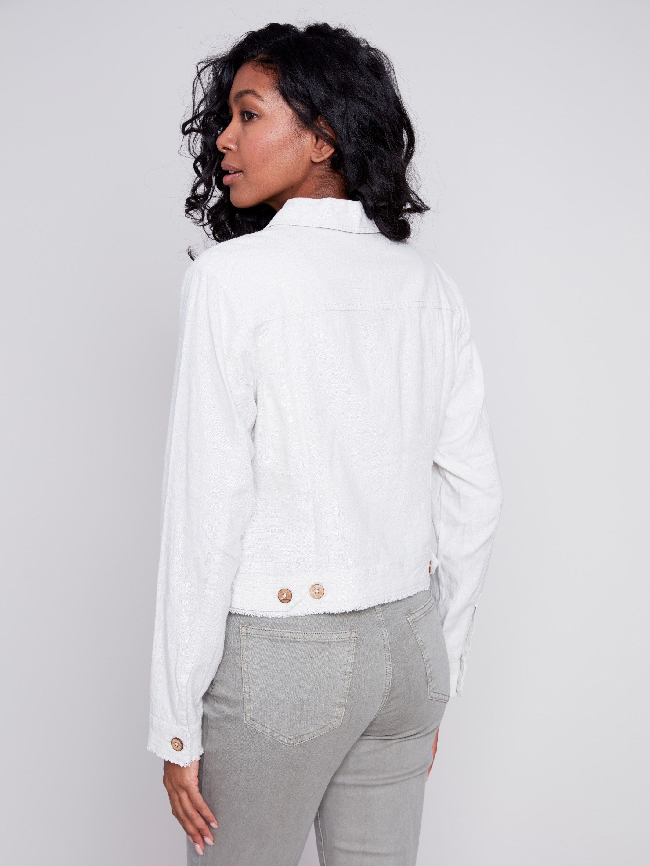 Linen Blend Jacket - Natural - Charlie B Collection Canada - Image 4